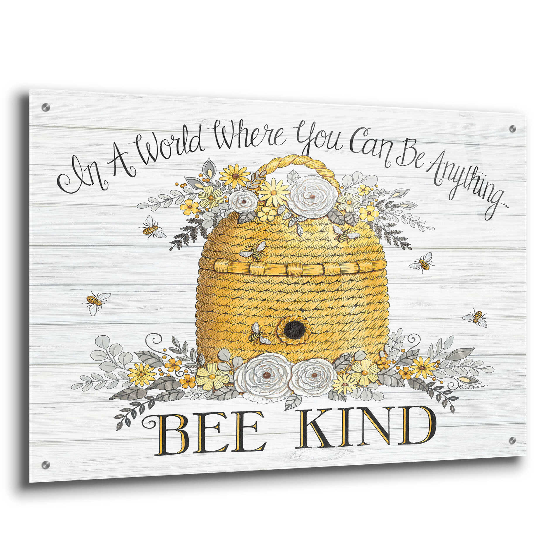 Epic Art 'Bee Kind Bee Hive' by Deb Strain, Acrylic Glass Wall Art,36x24