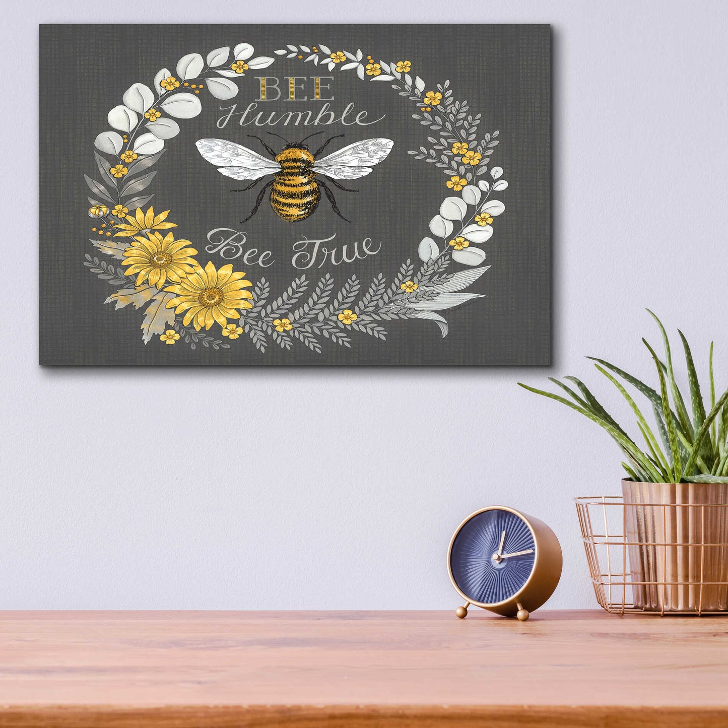 Epic Art 'Bee Humble, Bee True' by Deb Strain, Acrylic Glass Wall Art,16x12