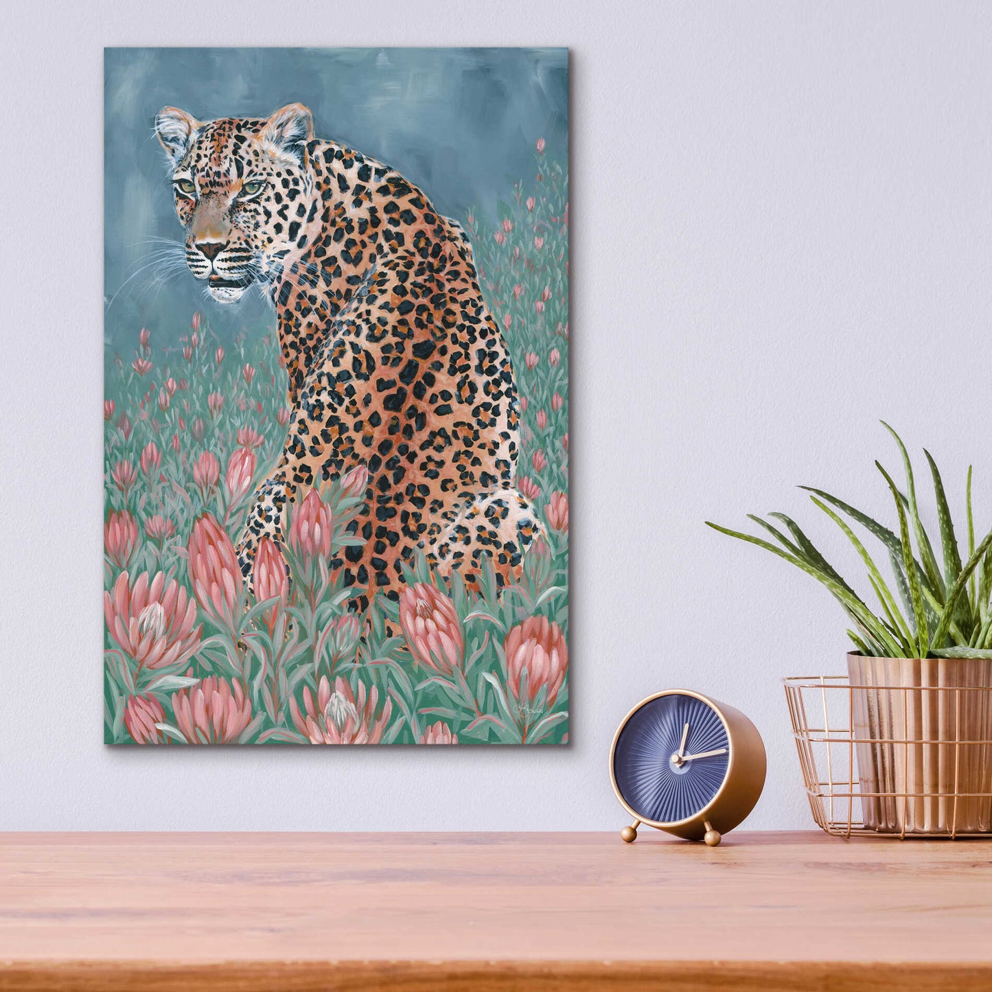 Epic Art 'Leopard in the Flowers' by JG Studios, Acrylic Glass Wall Art,12x16