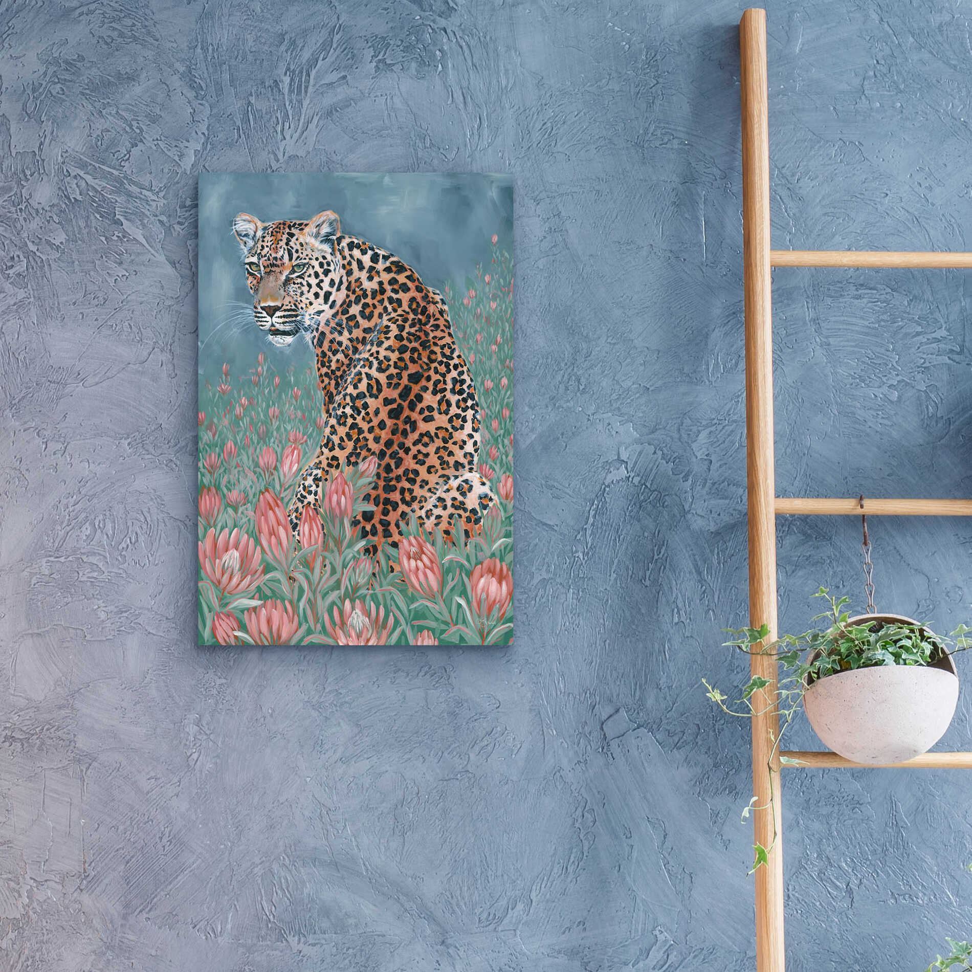 Epic Art 'Leopard in the Flowers' by JG Studios, Acrylic Glass Wall Art,16x24