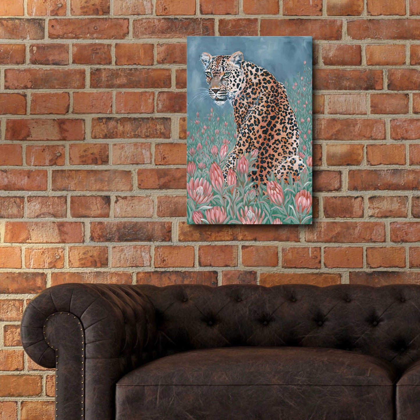 Epic Art 'Leopard in the Flowers' by JG Studios, Acrylic Glass Wall Art,16x24