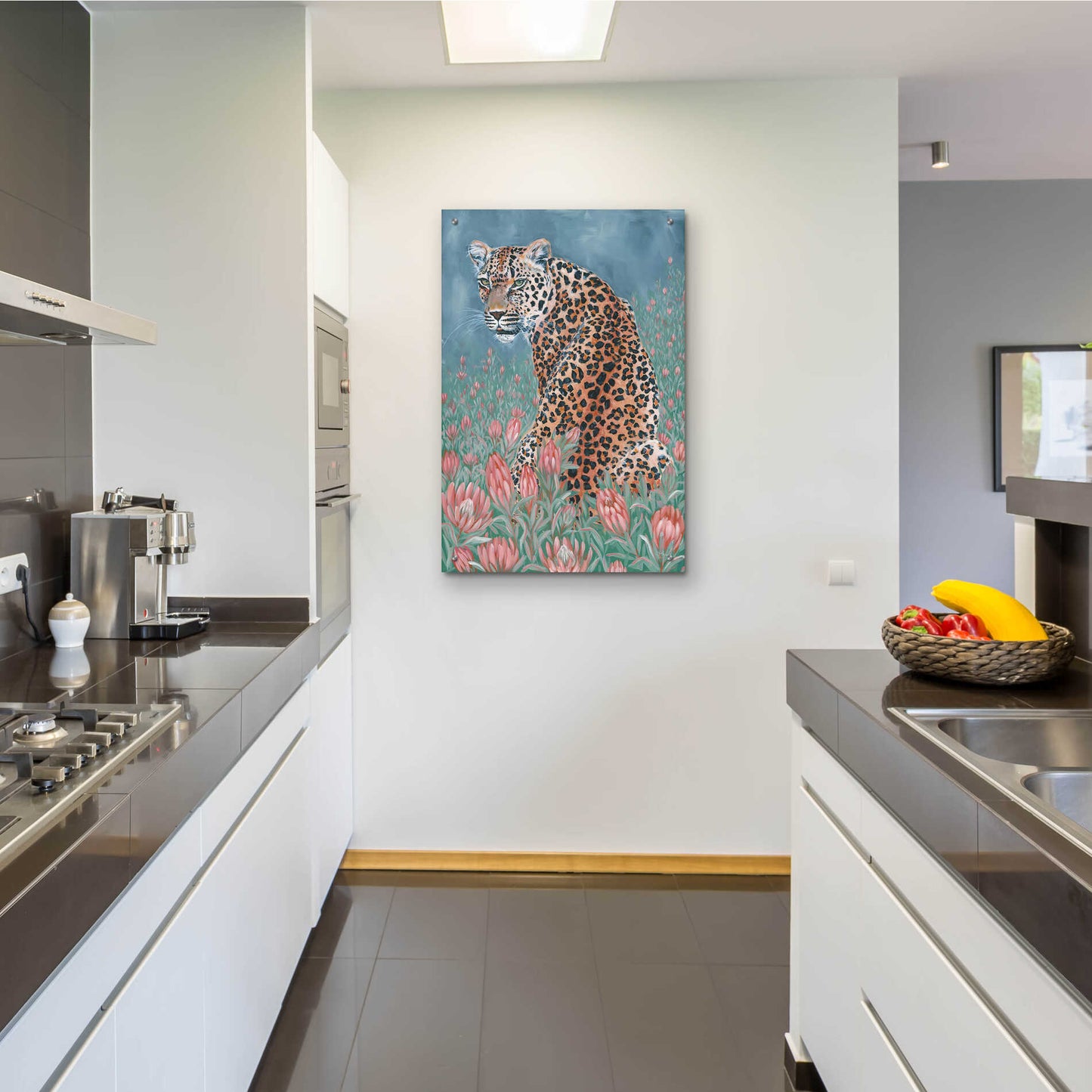 Epic Art 'Leopard in the Flowers' by JG Studios, Acrylic Glass Wall Art,24x36