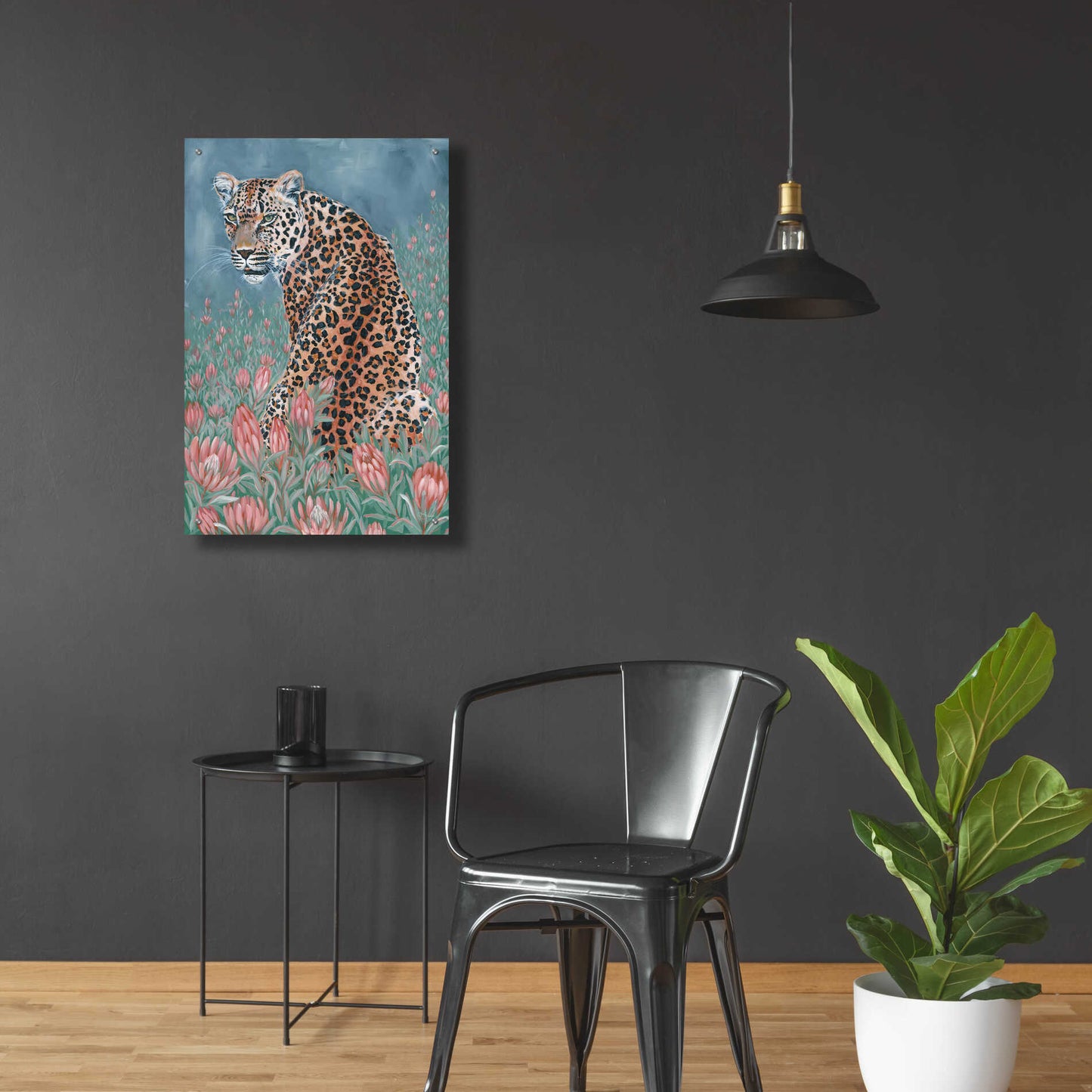 Epic Art 'Leopard in the Flowers' by JG Studios, Acrylic Glass Wall Art,24x36