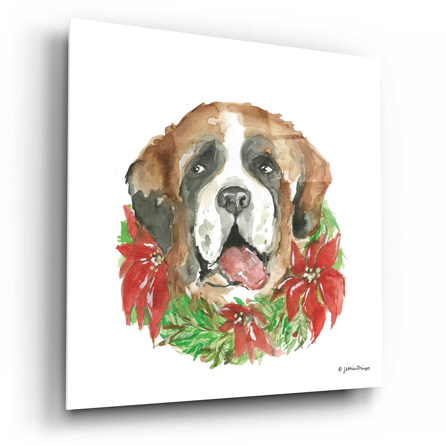 Epic Art 'Christmas Pup' by Jessica Mingo, Acrylic Glass Wall Art,12x12