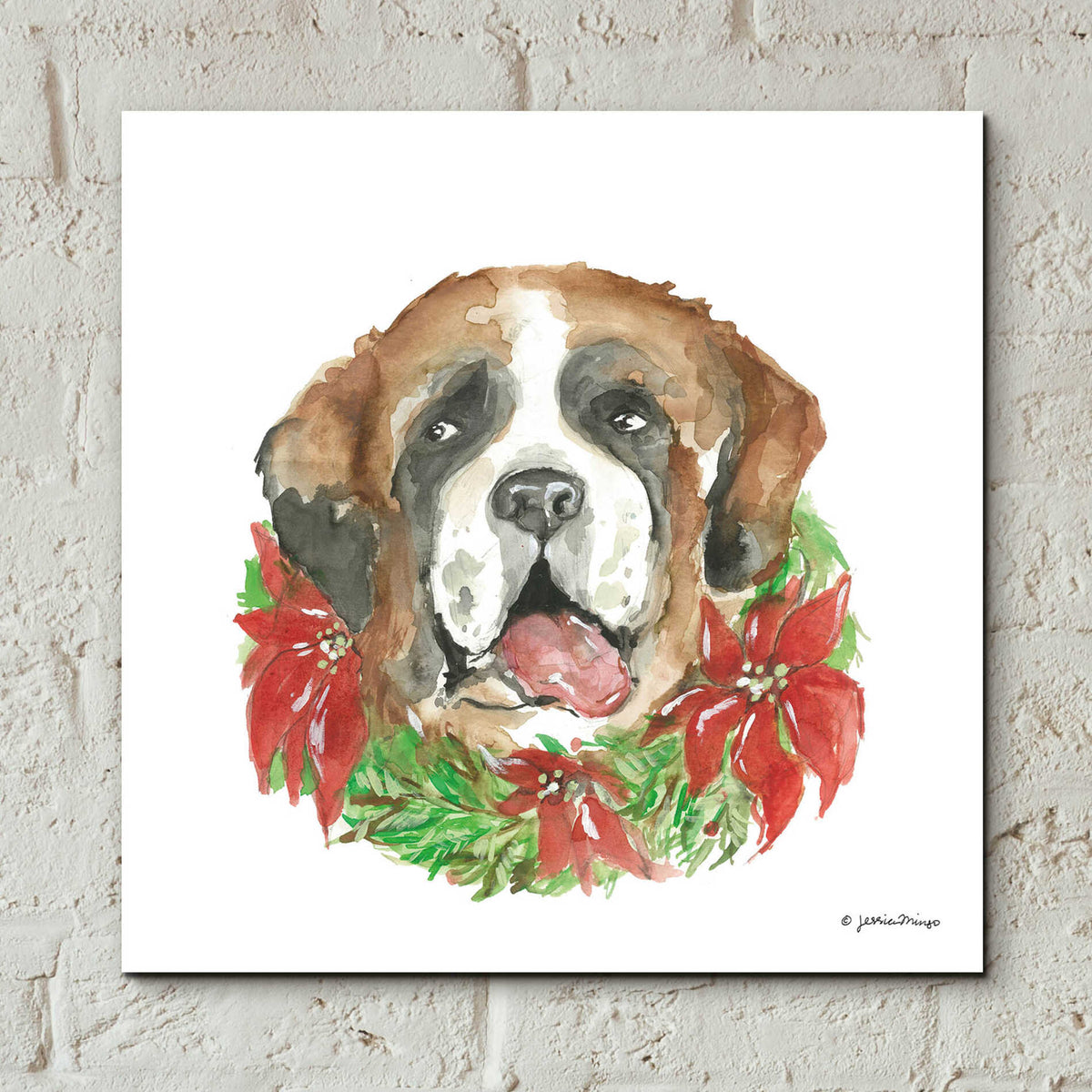Epic Art 'Christmas Pup' by Jessica Mingo, Acrylic Glass Wall Art,12x12