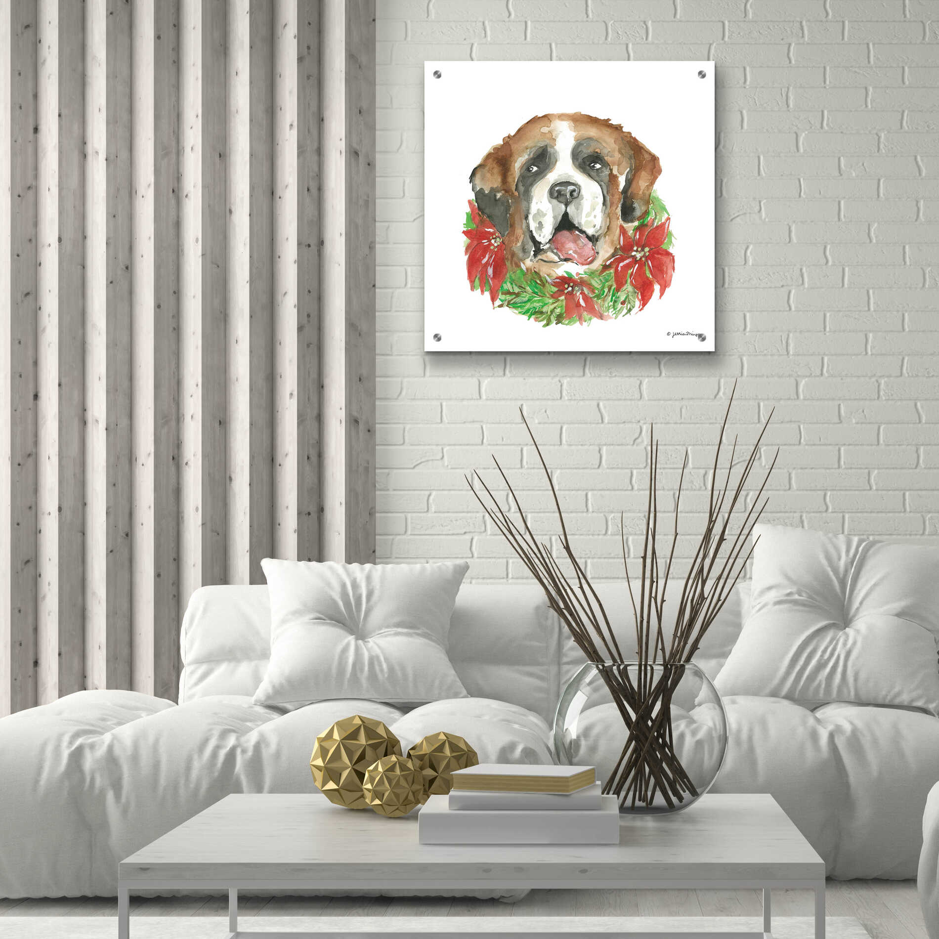 Epic Art 'Christmas Pup' by Jessica Mingo, Acrylic Glass Wall Art,24x24