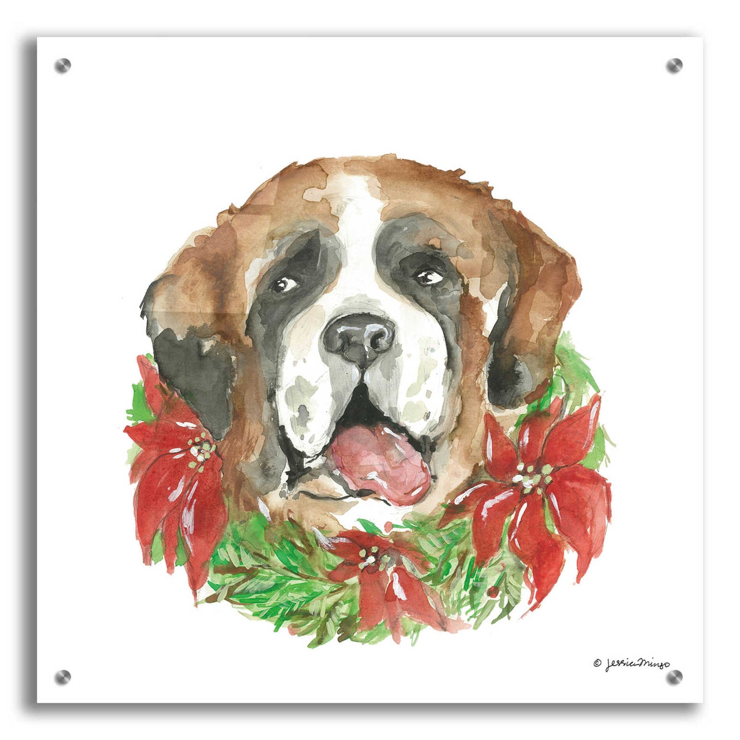 Epic Art 'Christmas Pup' by Jessica Mingo, Acrylic Glass Wall Art,24x24