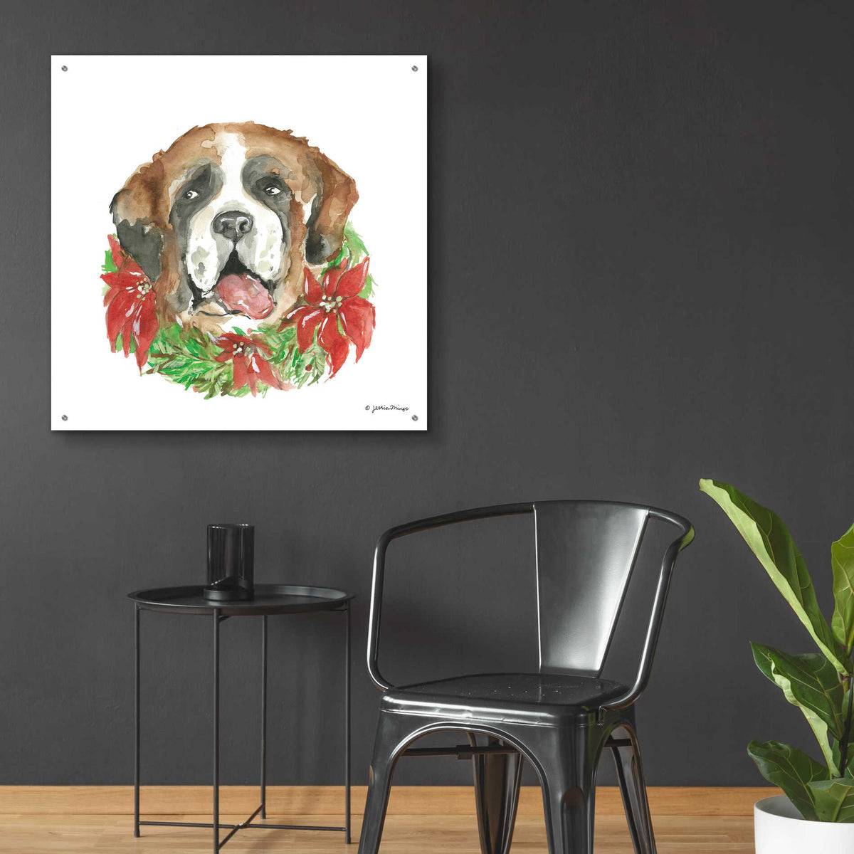 Epic Art 'Christmas Pup' by Jessica Mingo, Acrylic Glass Wall Art,36x36