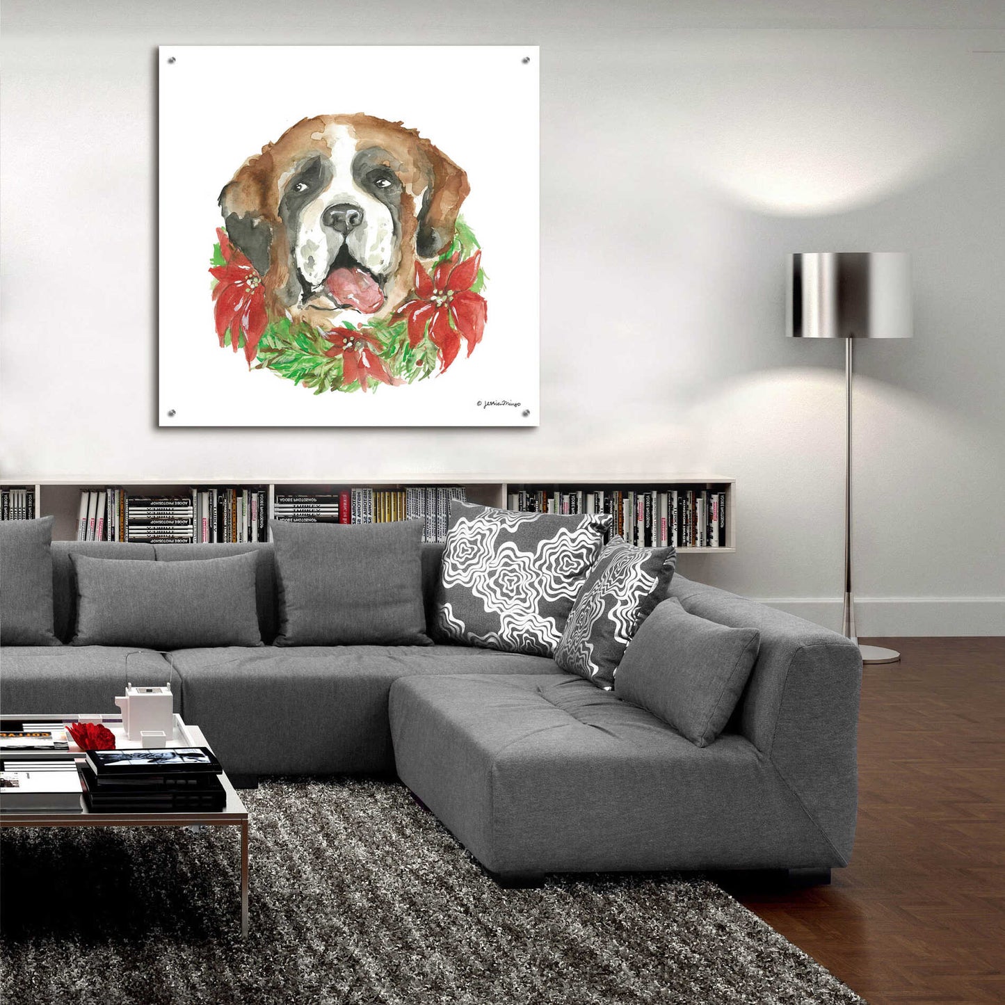 Epic Art 'Christmas Pup' by Jessica Mingo, Acrylic Glass Wall Art,36x36