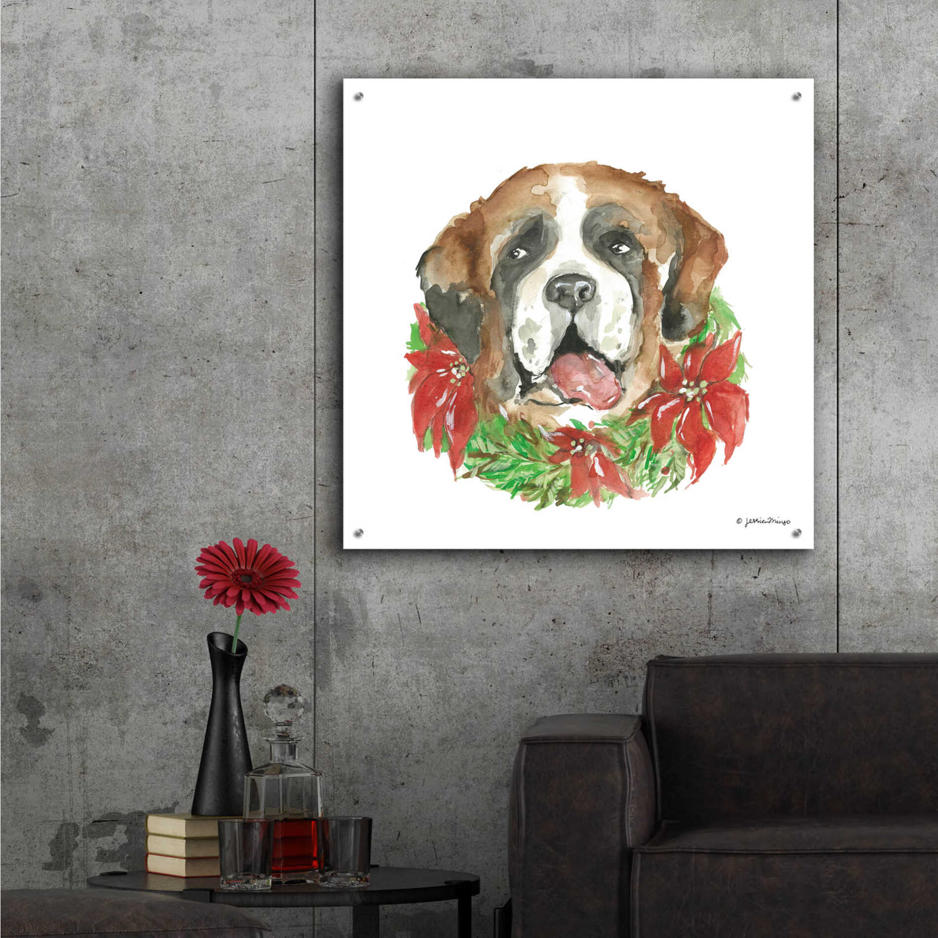 Epic Art 'Christmas Pup' by Jessica Mingo, Acrylic Glass Wall Art,36x36
