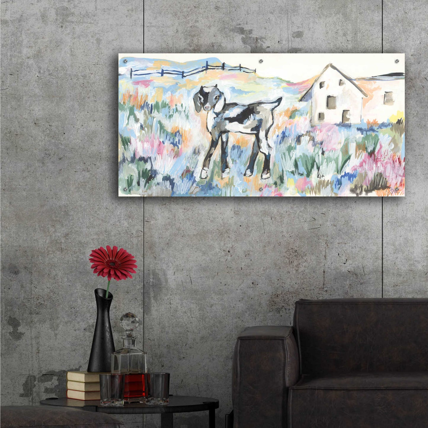 Epic Art 'Daisy the Goat' by Jessica Mingo, Acrylic Glass Wall Art,48x24