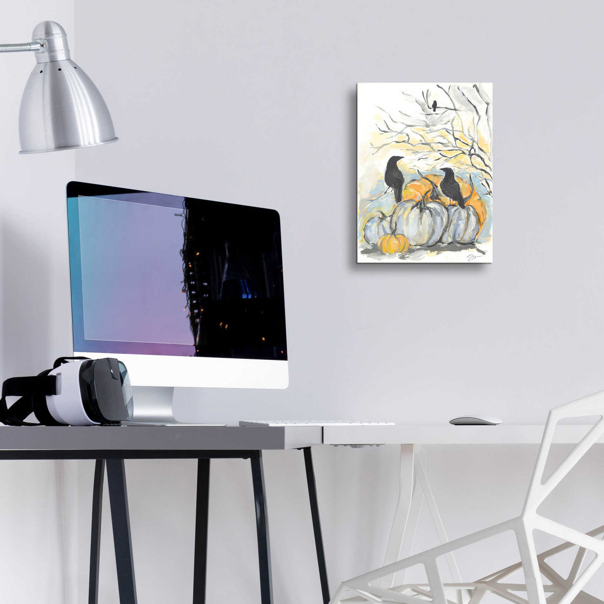 Epic Art 'Crows in the Pumpkin Patch' by Jessica Mingo, Acrylic Glass Wall Art,12x16