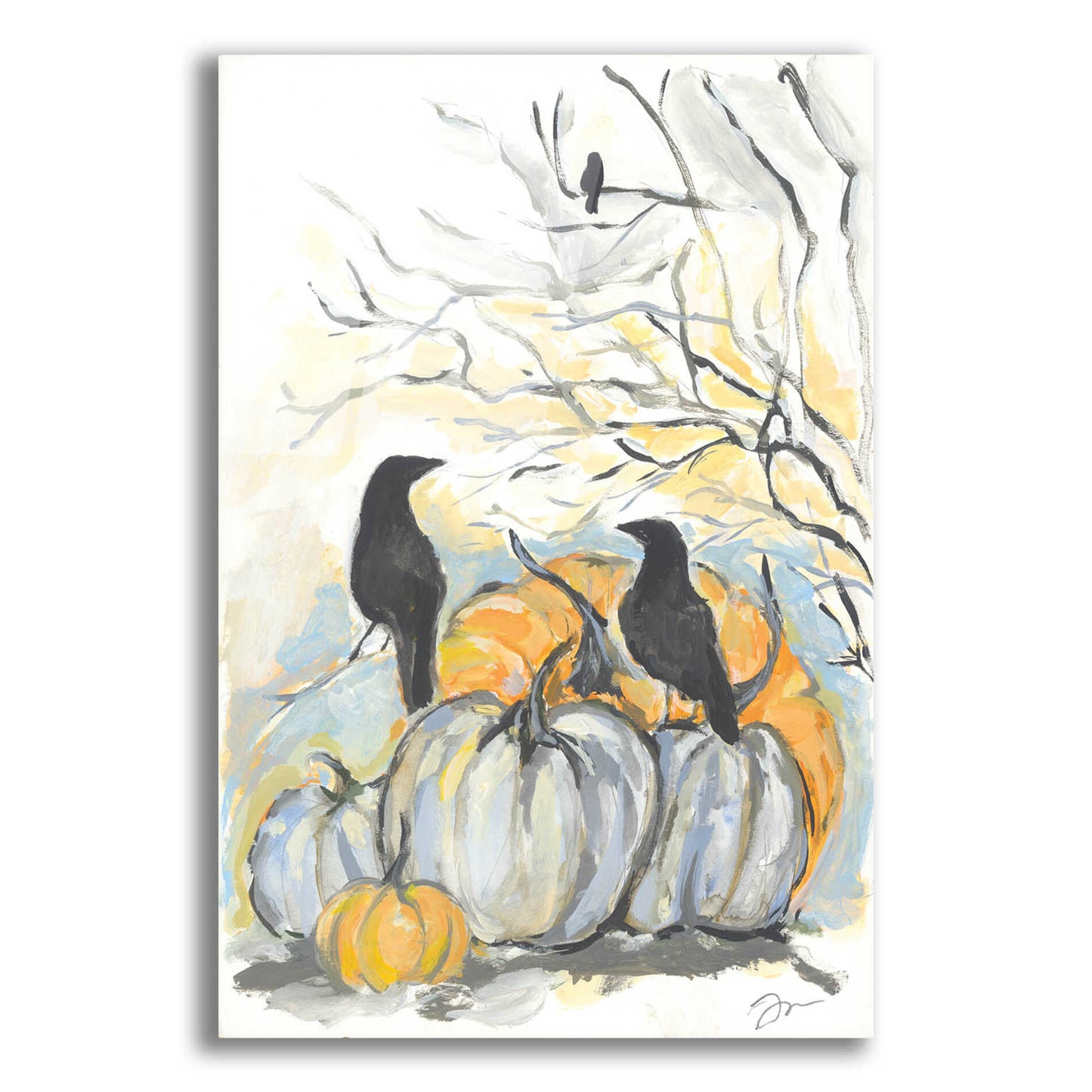 Epic Art 'Crows in the Pumpkin Patch' by Jessica Mingo, Acrylic Glass Wall Art,16x24