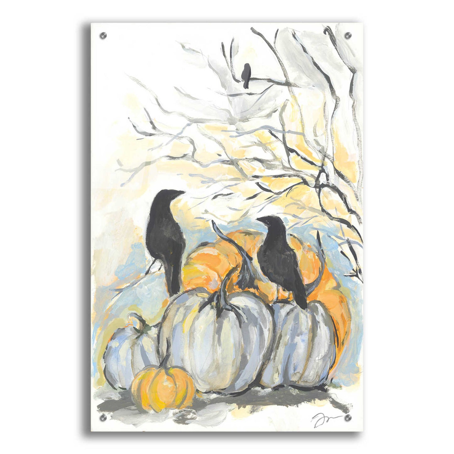 Epic Art 'Crows in the Pumpkin Patch' by Jessica Mingo, Acrylic Glass Wall Art,24x36