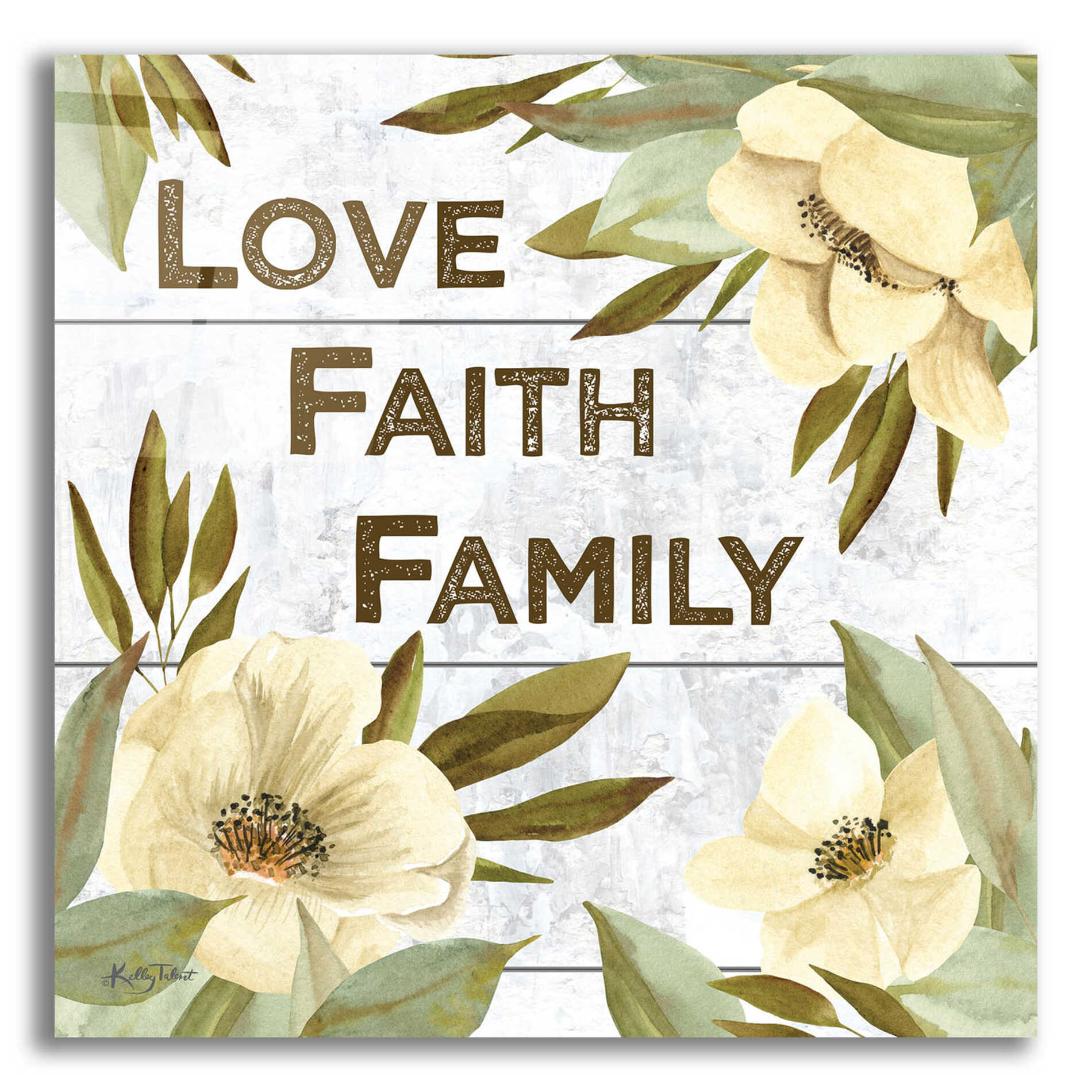 Epic Art 'Love, Faith, Family' by Kelley Talent, Acrylic Glass Wall Art,12x12