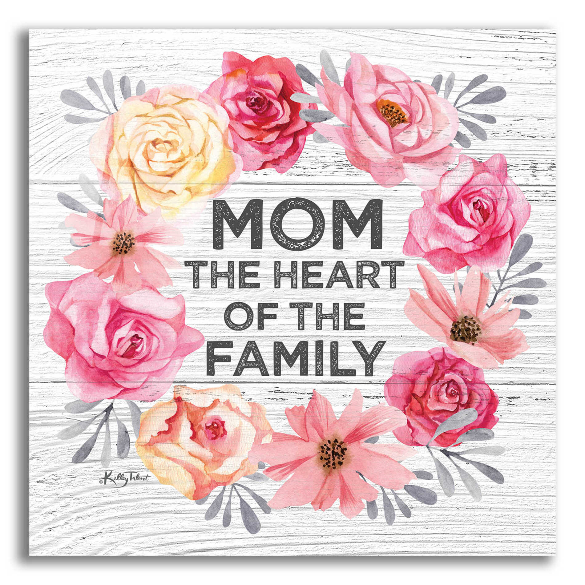 Epic Art 'Mom - the Heart of the Family' by Kelley Talent, Acrylic Glass Wall Art,12x12