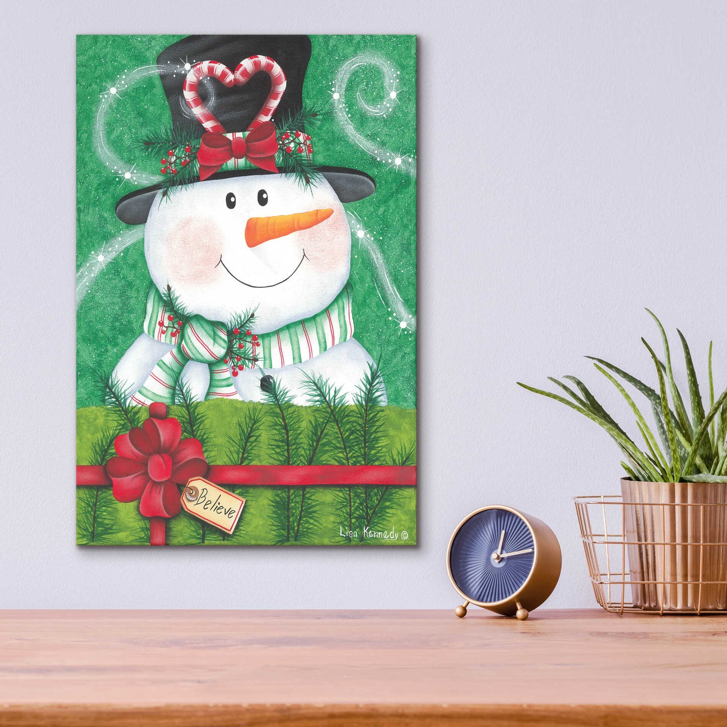 Epic Art 'Snowman Gift' by Lisa Kennedy, Acrylic Glass Wall Art,12x16