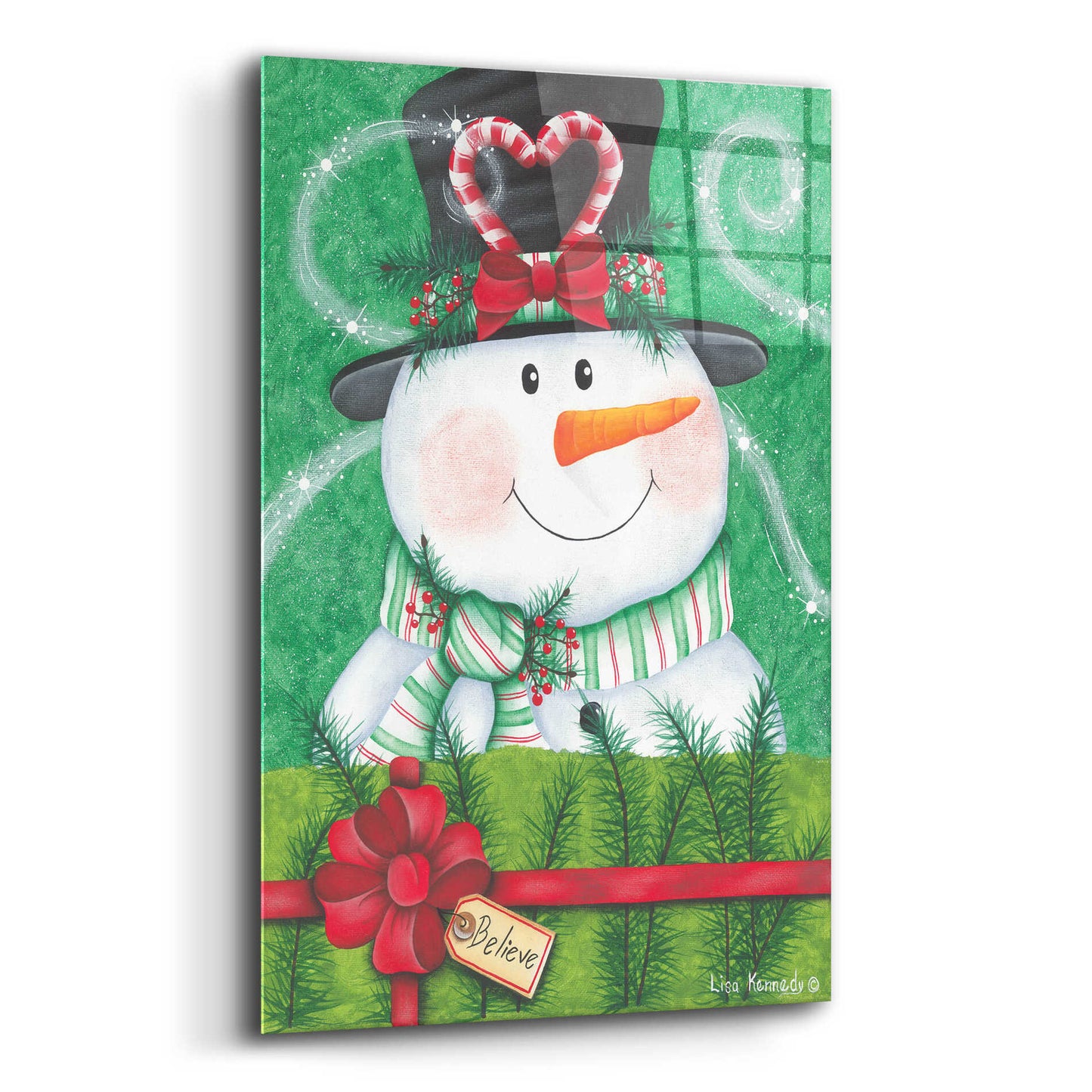 Epic Art 'Snowman Gift' by Lisa Kennedy, Acrylic Glass Wall Art,16x24