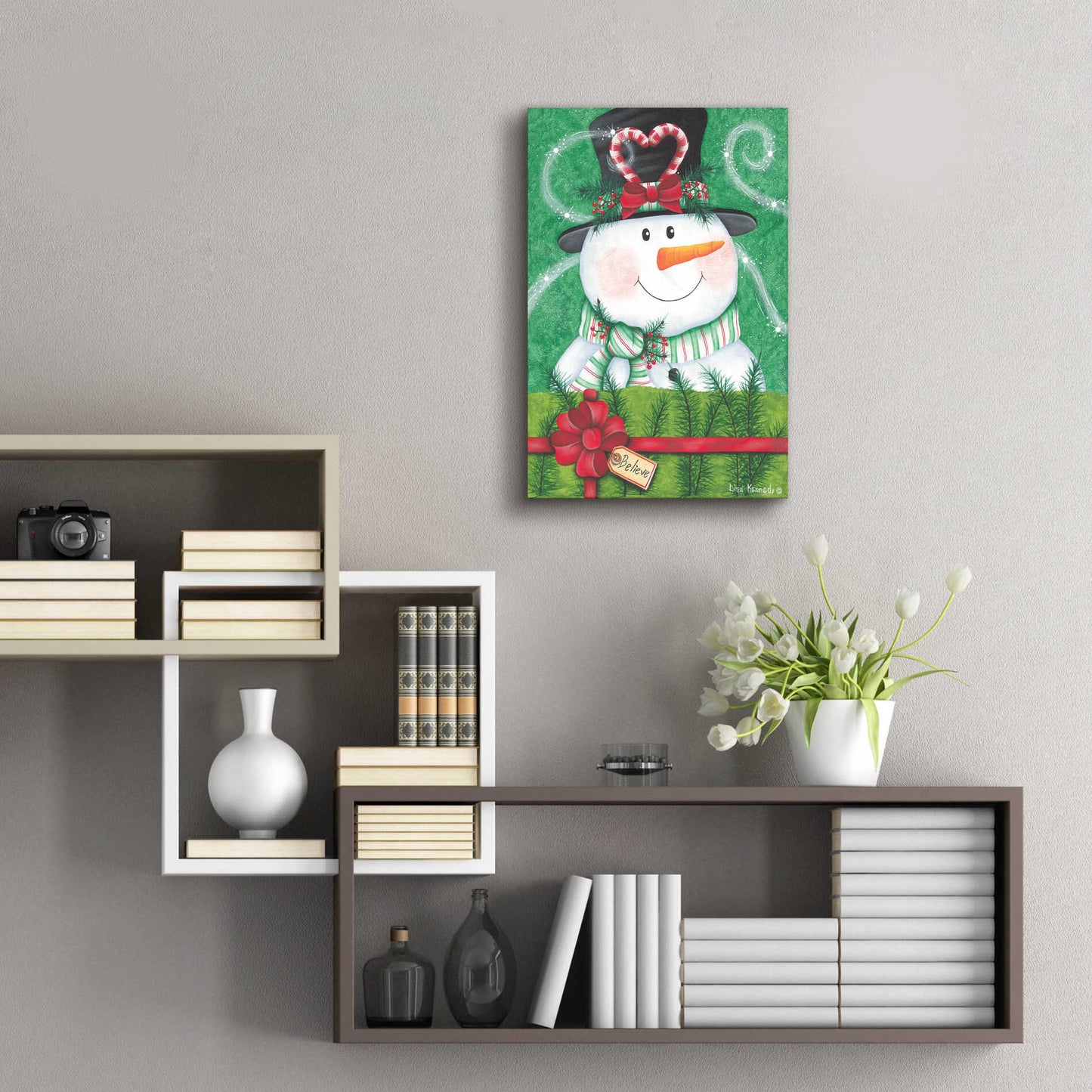 Epic Art 'Snowman Gift' by Lisa Kennedy, Acrylic Glass Wall Art,16x24