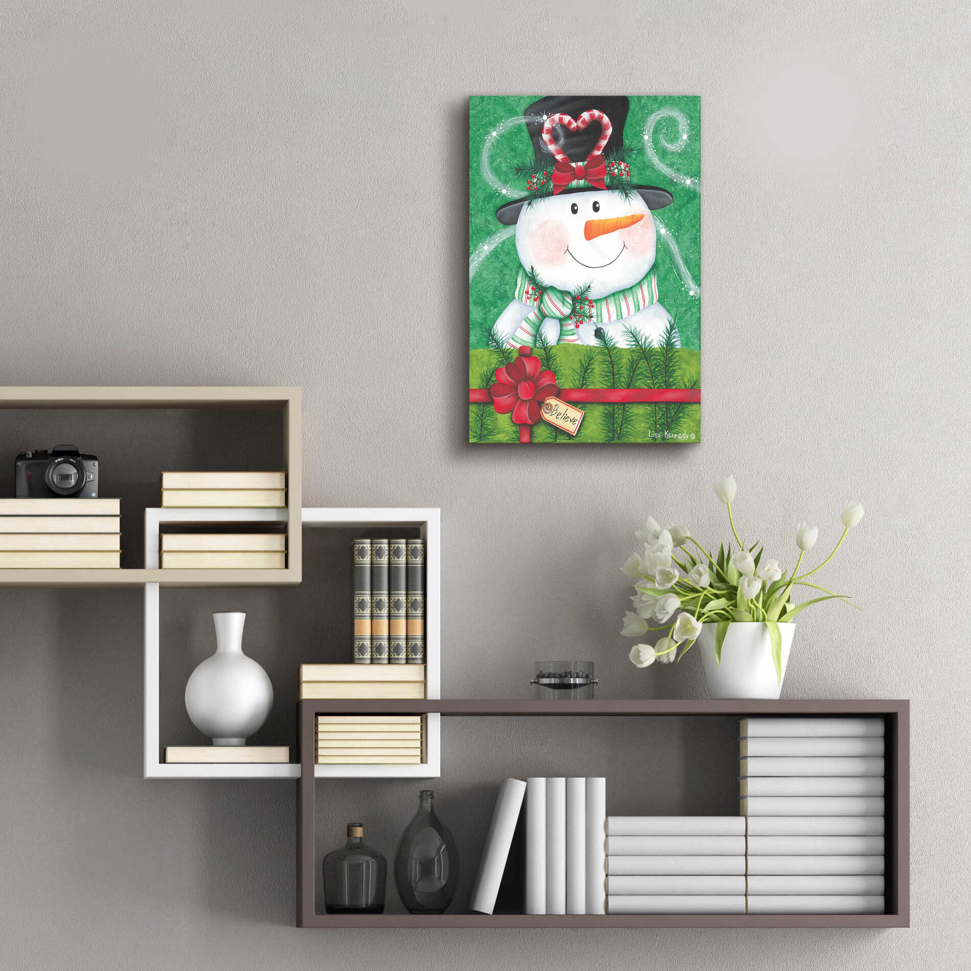 Epic Art 'Snowman Gift' by Lisa Kennedy, Acrylic Glass Wall Art,16x24