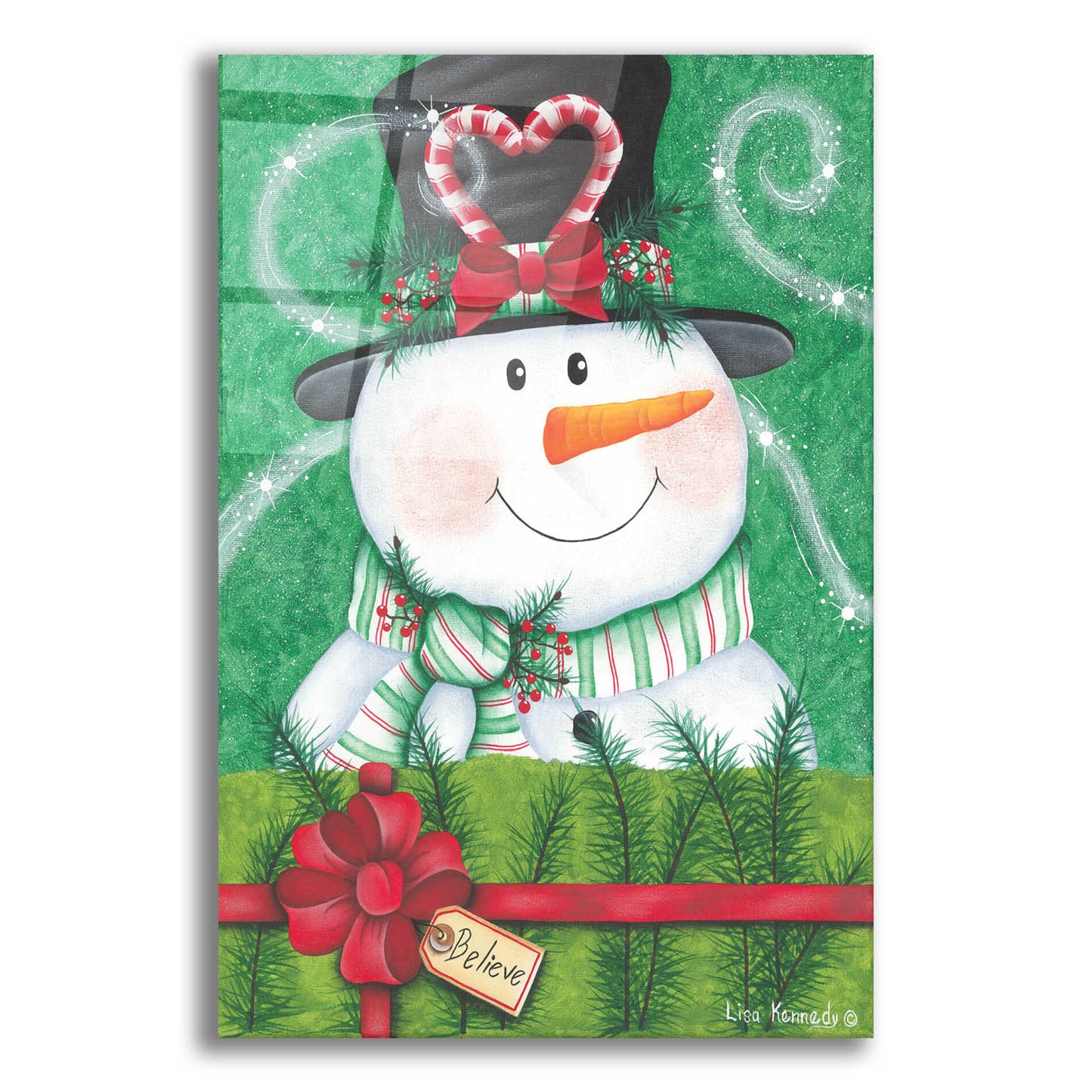 Epic Art 'Snowman Gift' by Lisa Kennedy, Acrylic Glass Wall Art,16x24