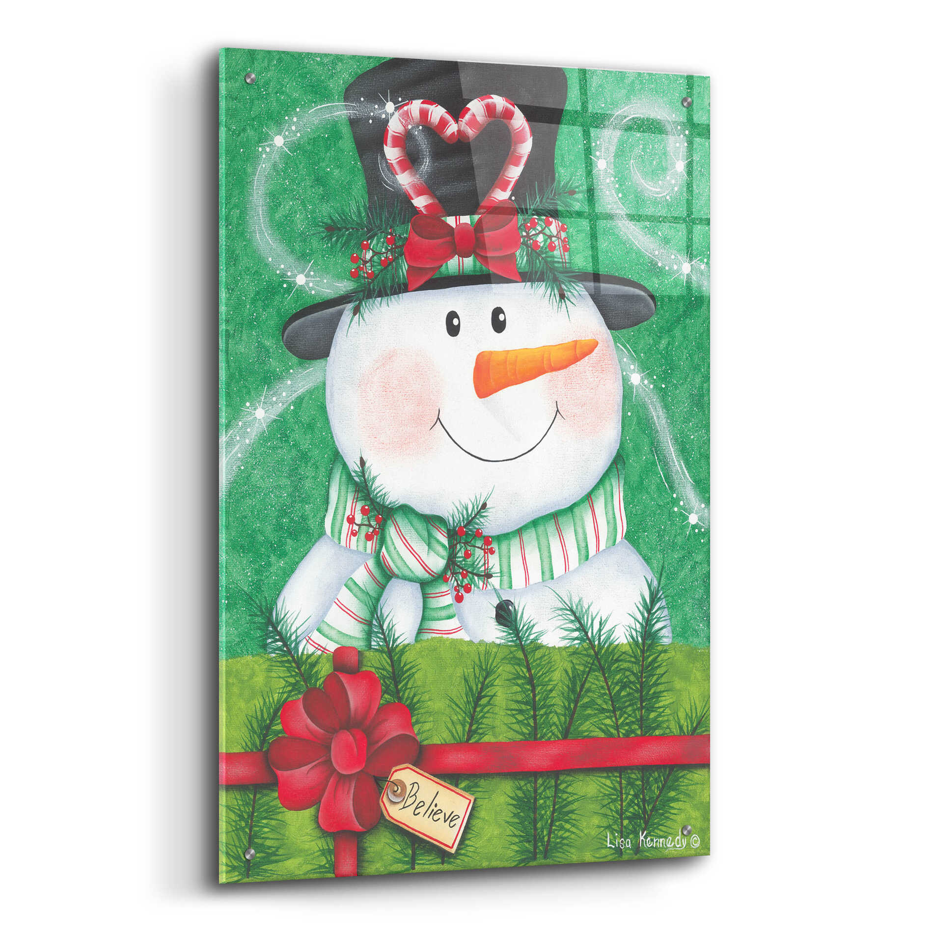 Epic Art 'Snowman Gift' by Lisa Kennedy, Acrylic Glass Wall Art,24x36