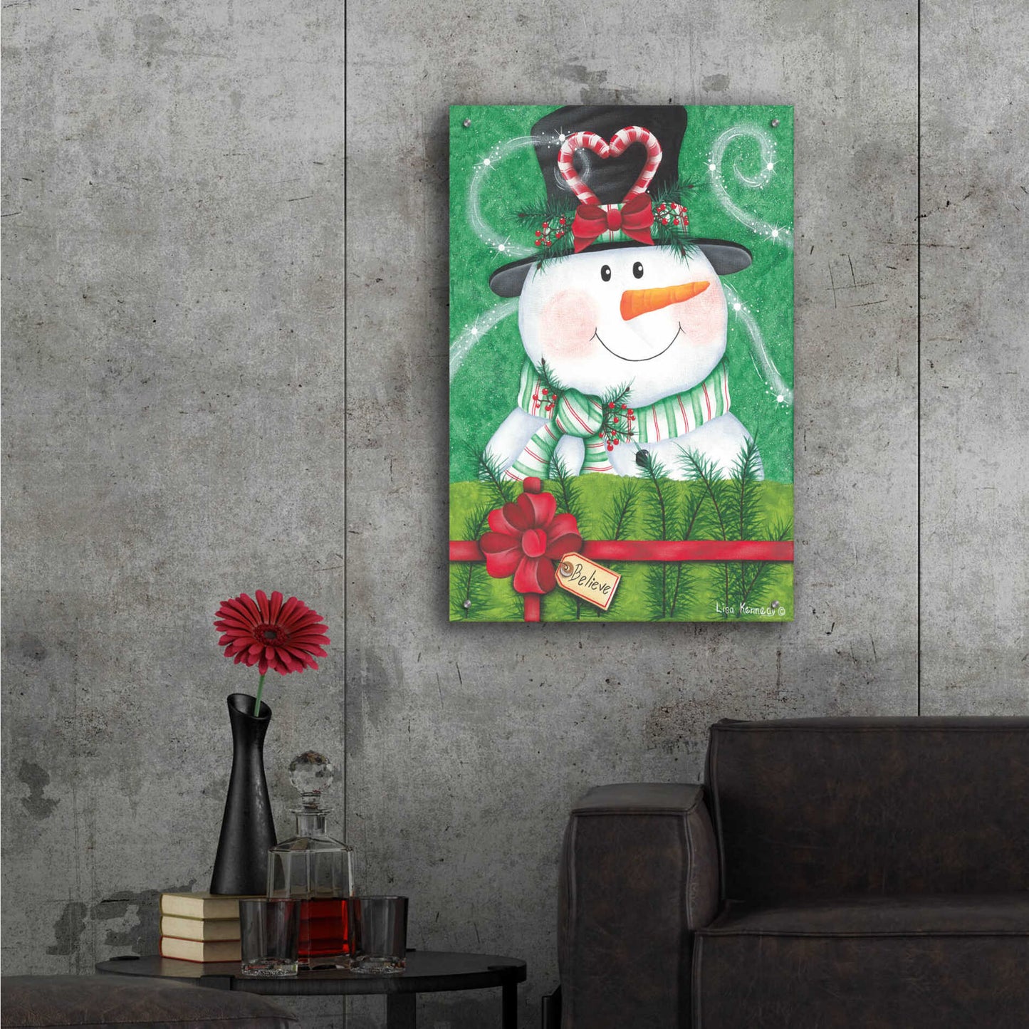 Epic Art 'Snowman Gift' by Lisa Kennedy, Acrylic Glass Wall Art,24x36