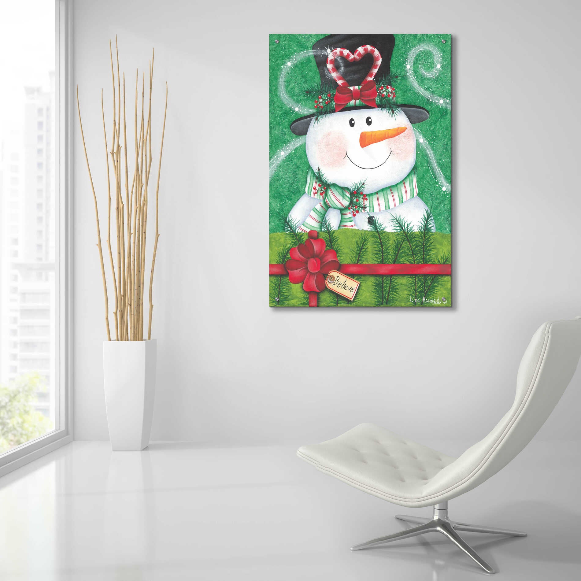 Epic Art 'Snowman Gift' by Lisa Kennedy, Acrylic Glass Wall Art,24x36