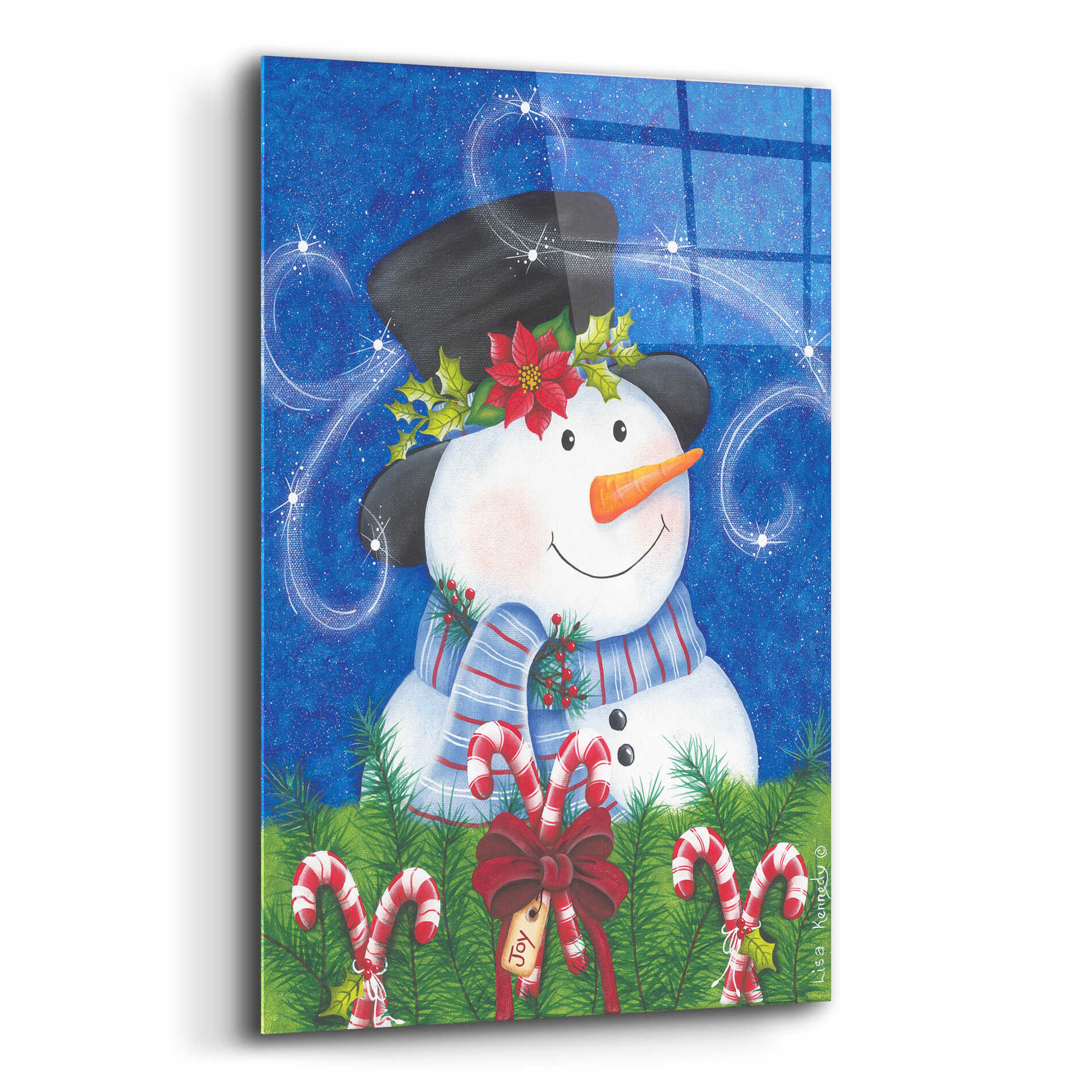 Epic Art 'Snowman & Candy Canes' by Lisa Kennedy, Acrylic Glass Wall Art,12x16