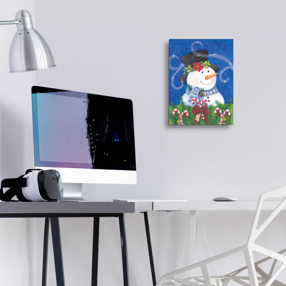 Epic Art 'Snowman & Candy Canes' by Lisa Kennedy, Acrylic Glass Wall Art,12x16
