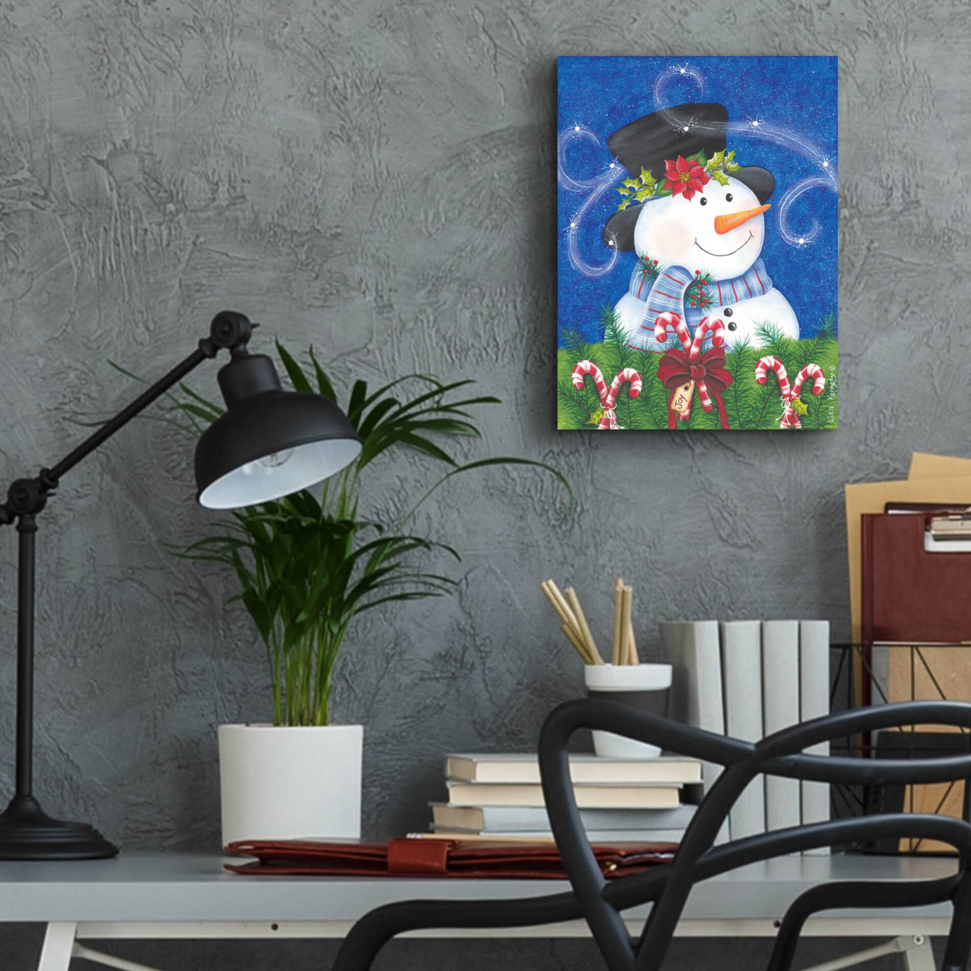 Epic Art 'Snowman & Candy Canes' by Lisa Kennedy, Acrylic Glass Wall Art,12x16