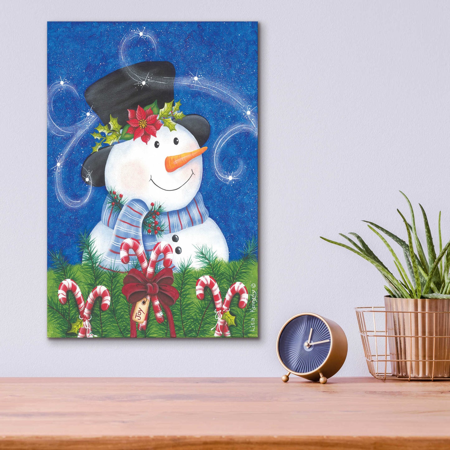 Epic Art 'Snowman & Candy Canes' by Lisa Kennedy, Acrylic Glass Wall Art,12x16