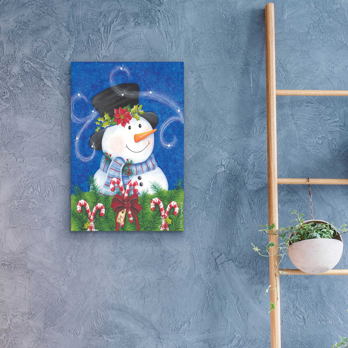 Epic Art 'Snowman & Candy Canes' by Lisa Kennedy, Acrylic Glass Wall Art,16x24