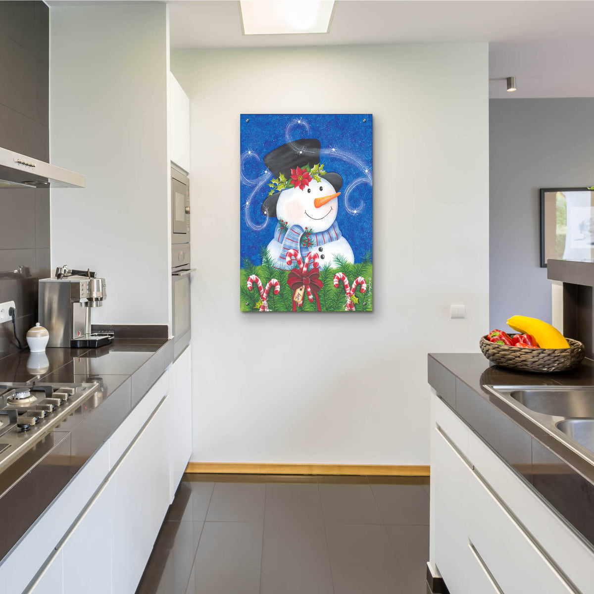 Epic Art 'Snowman & Candy Canes' by Lisa Kennedy, Acrylic Glass Wall Art,24x36