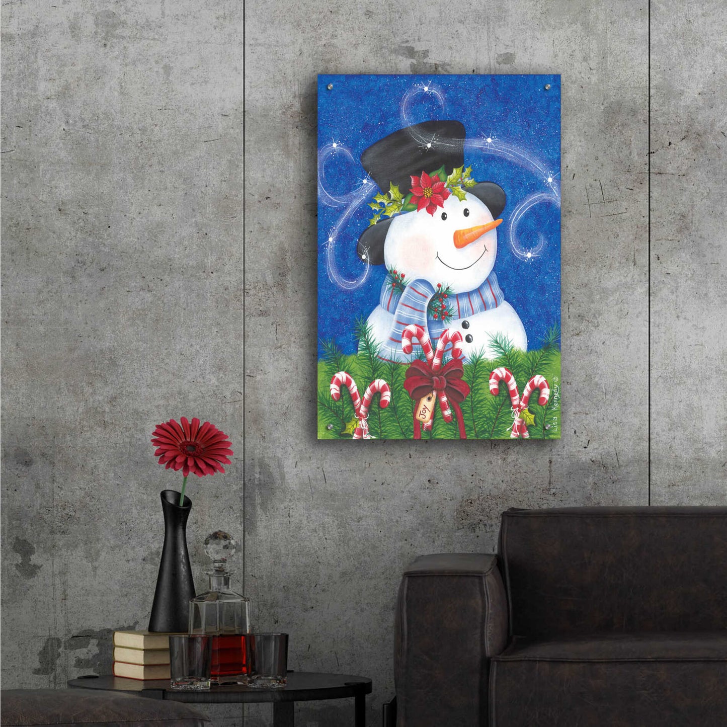 Epic Art 'Snowman & Candy Canes' by Lisa Kennedy, Acrylic Glass Wall Art,24x36