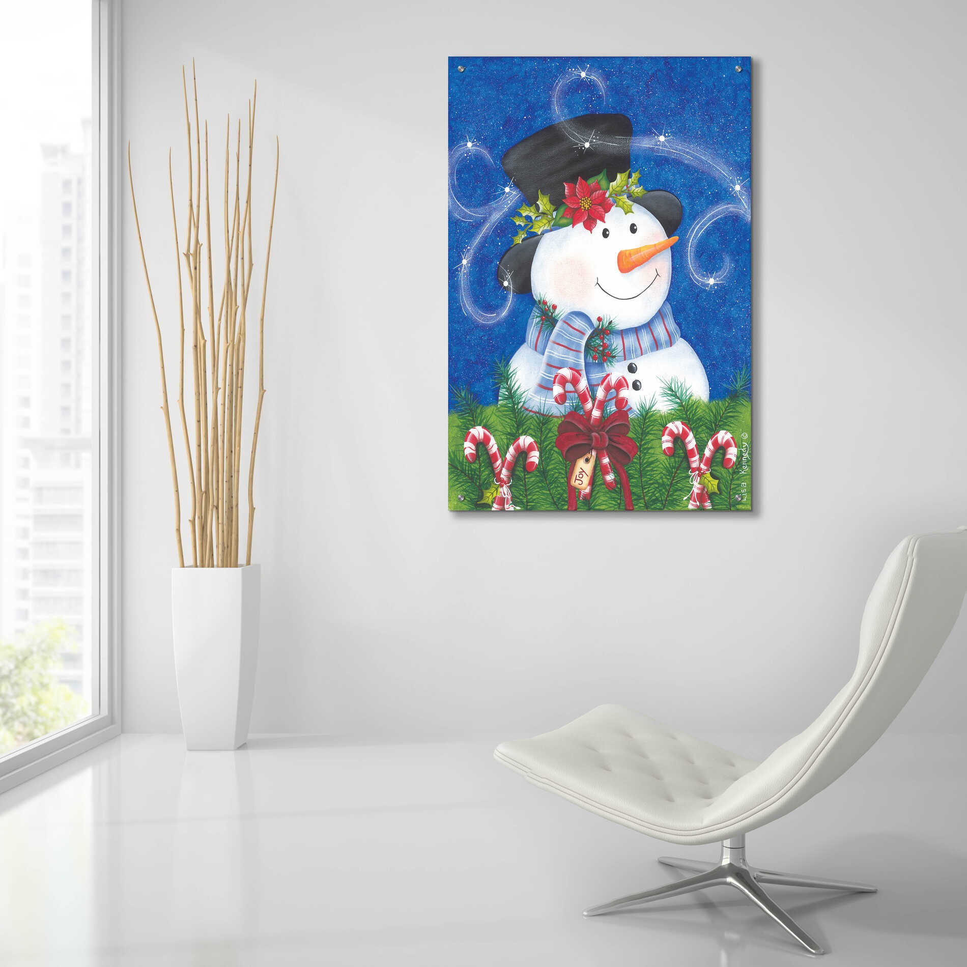Epic Art 'Snowman & Candy Canes' by Lisa Kennedy, Acrylic Glass Wall Art,24x36