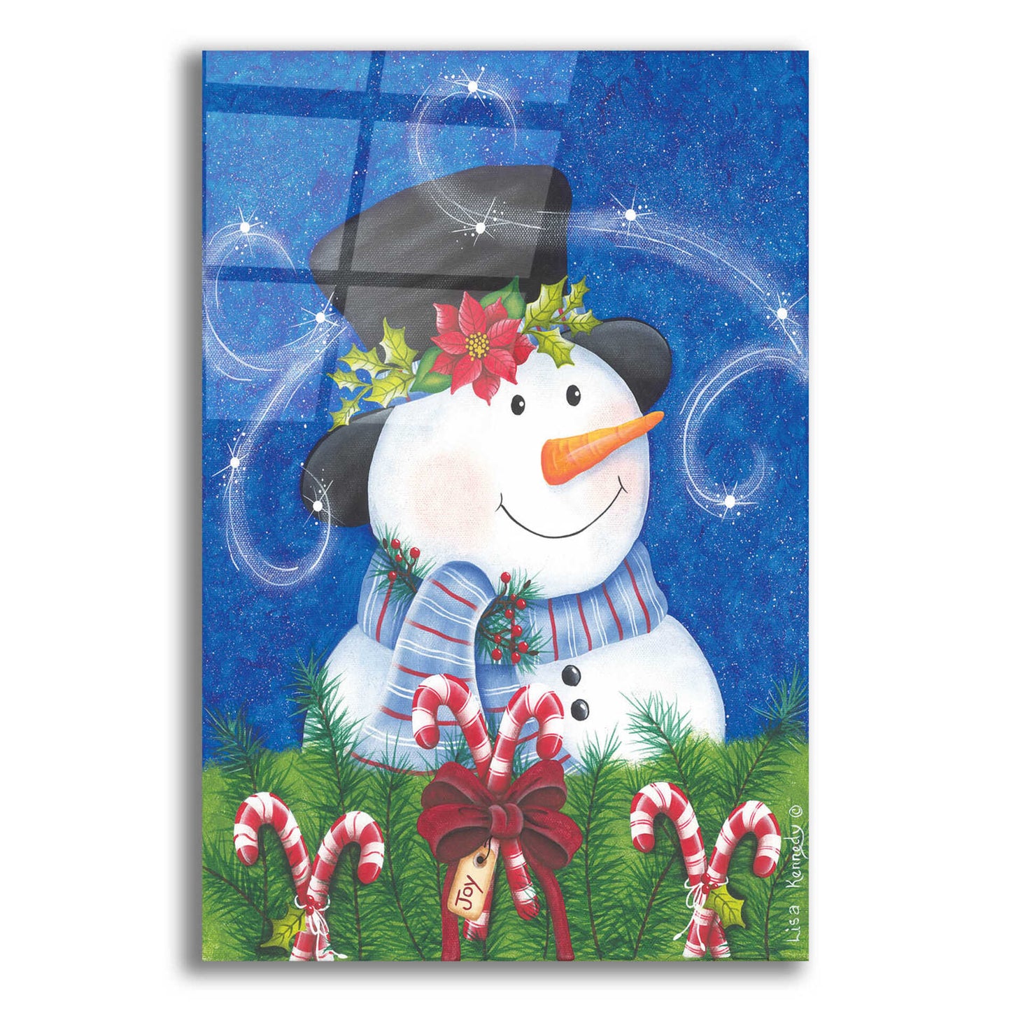 Epic Art 'Snowman & Candy Canes' by Lisa Kennedy, Acrylic Glass Wall Art