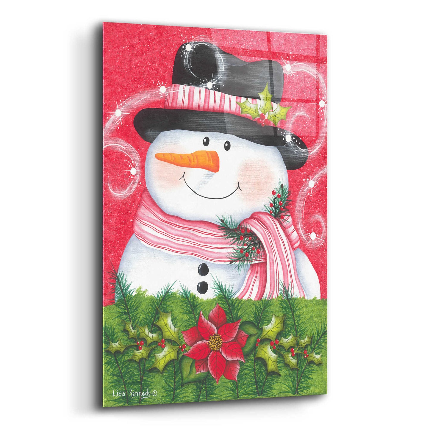 Epic Art 'Snowman & Poinsettia' by Lisa Kennedy, Acrylic Glass Wall Art,12x16