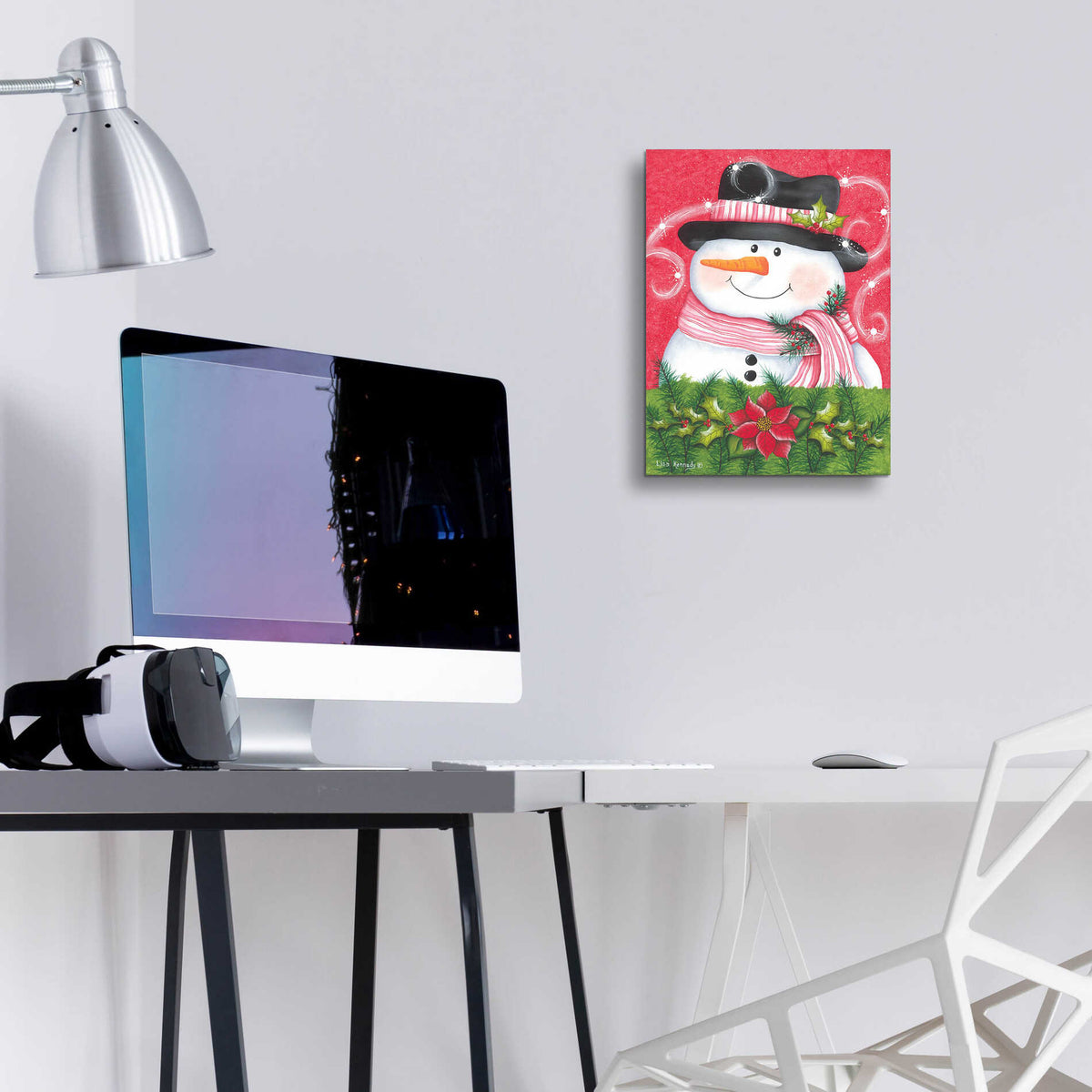 Epic Art 'Snowman & Poinsettia' by Lisa Kennedy, Acrylic Glass Wall Art,12x16
