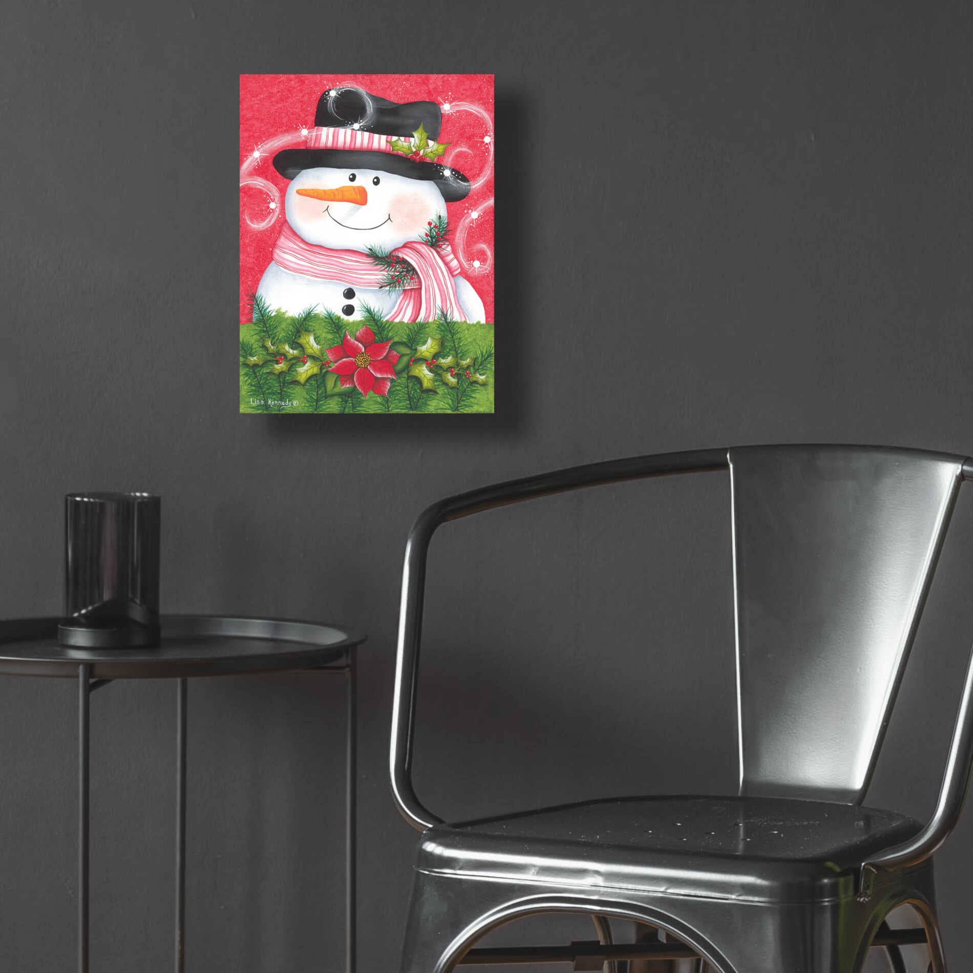 Epic Art 'Snowman & Poinsettia' by Lisa Kennedy, Acrylic Glass Wall Art,12x16