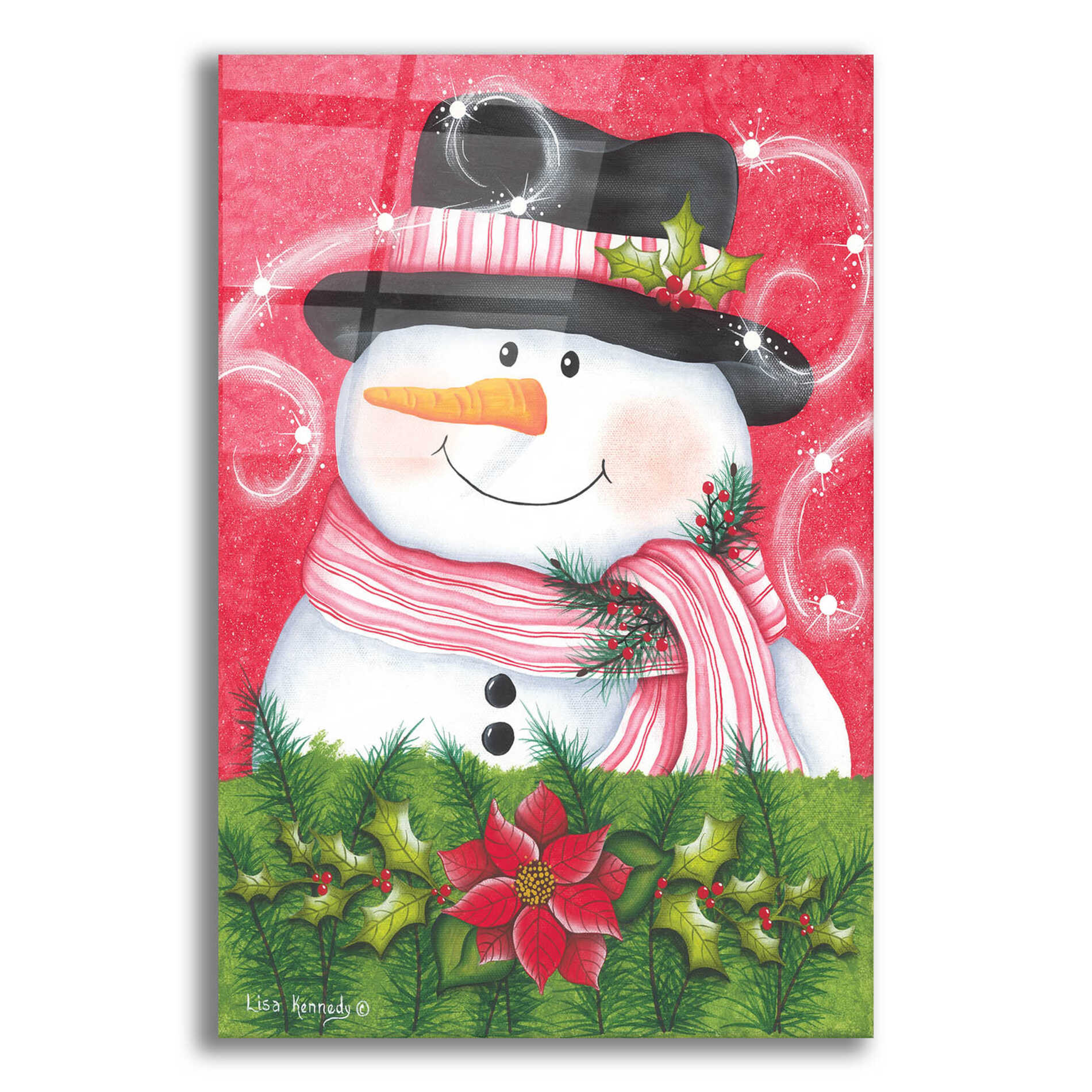 Epic Art 'Snowman & Poinsettia' by Lisa Kennedy, Acrylic Glass Wall Art,12x16