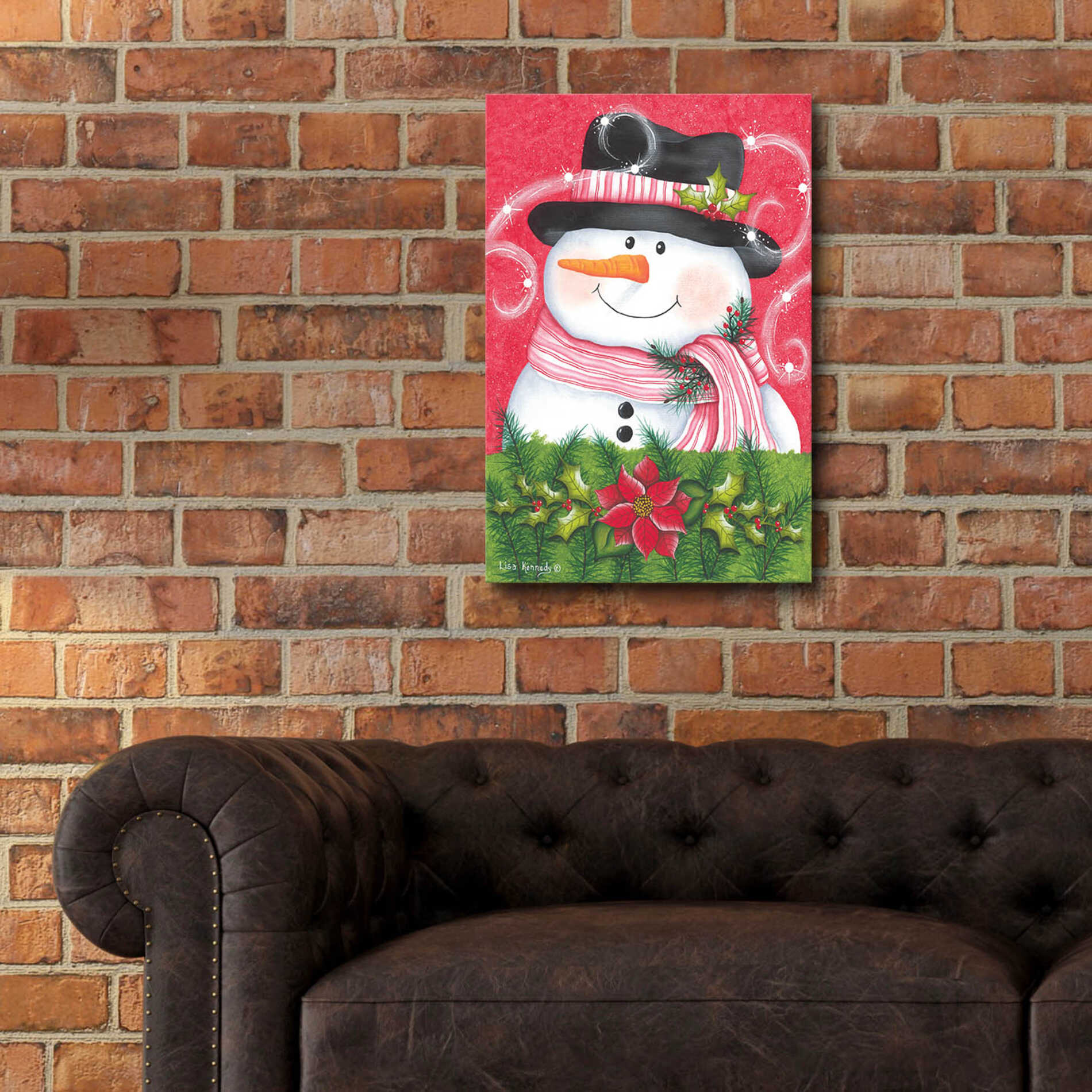 Epic Art 'Snowman & Poinsettia' by Lisa Kennedy, Acrylic Glass Wall Art,16x24