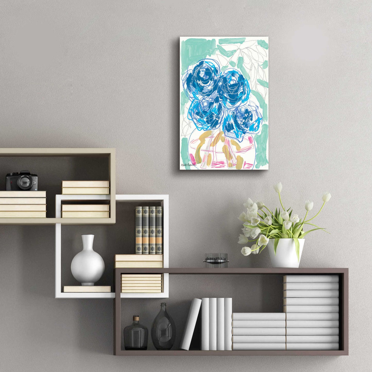 Epic Art 'Nightstand Blooms in Water' by Kait Roberts, Acrylic Glass Wall Art,16x24