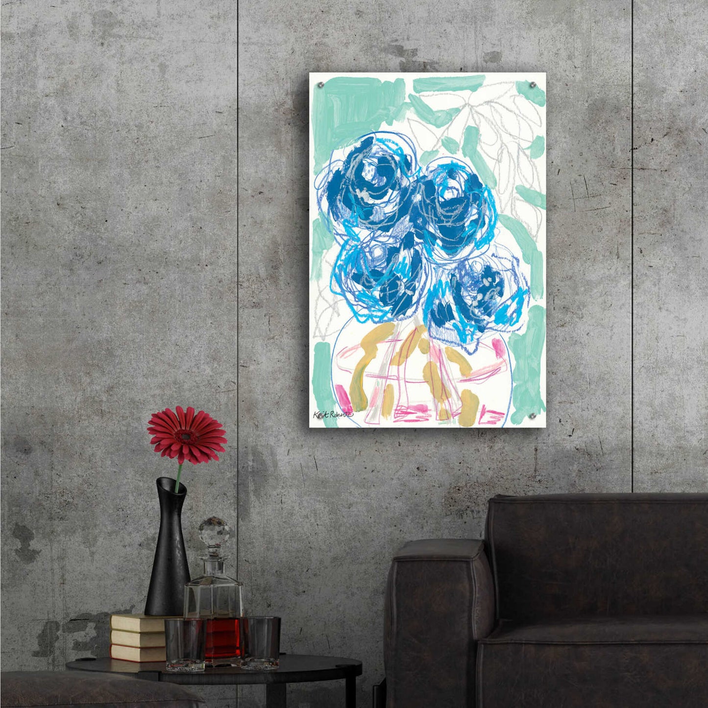 Epic Art 'Nightstand Blooms in Water' by Kait Roberts, Acrylic Glass Wall Art,24x36