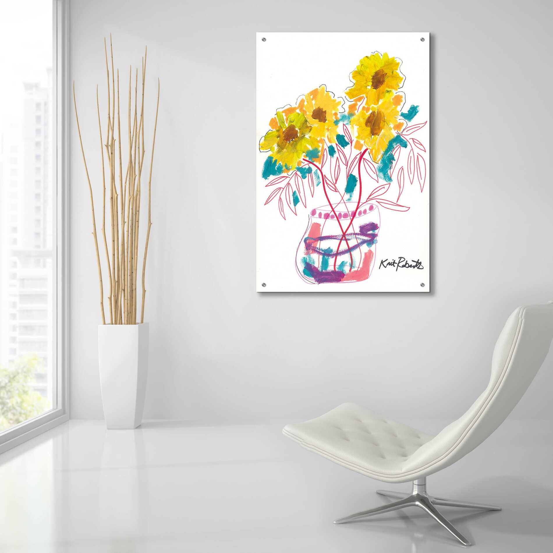 Epic Art 'Sunny Blooms' by Kait Roberts, Acrylic Glass Wall Art,24x36