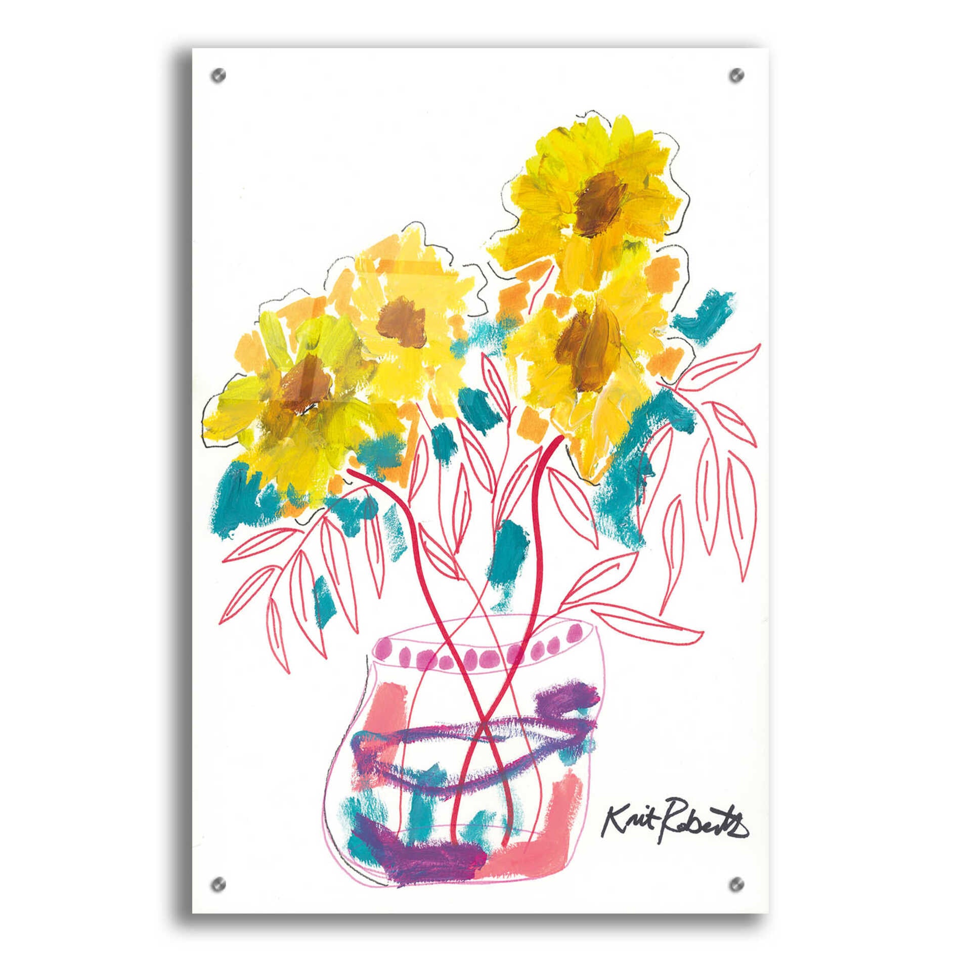 Epic Art 'Sunny Blooms' by Kait Roberts, Acrylic Glass Wall Art,24x36