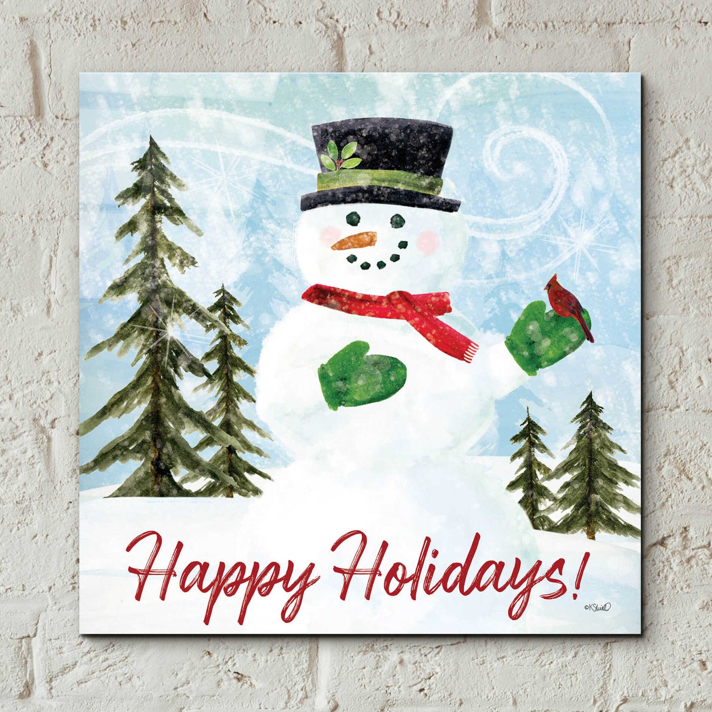 Epic Art 'Happy Holidays Snowman' by Kate Sherrill, Acrylic Glass Wall Art,12x12