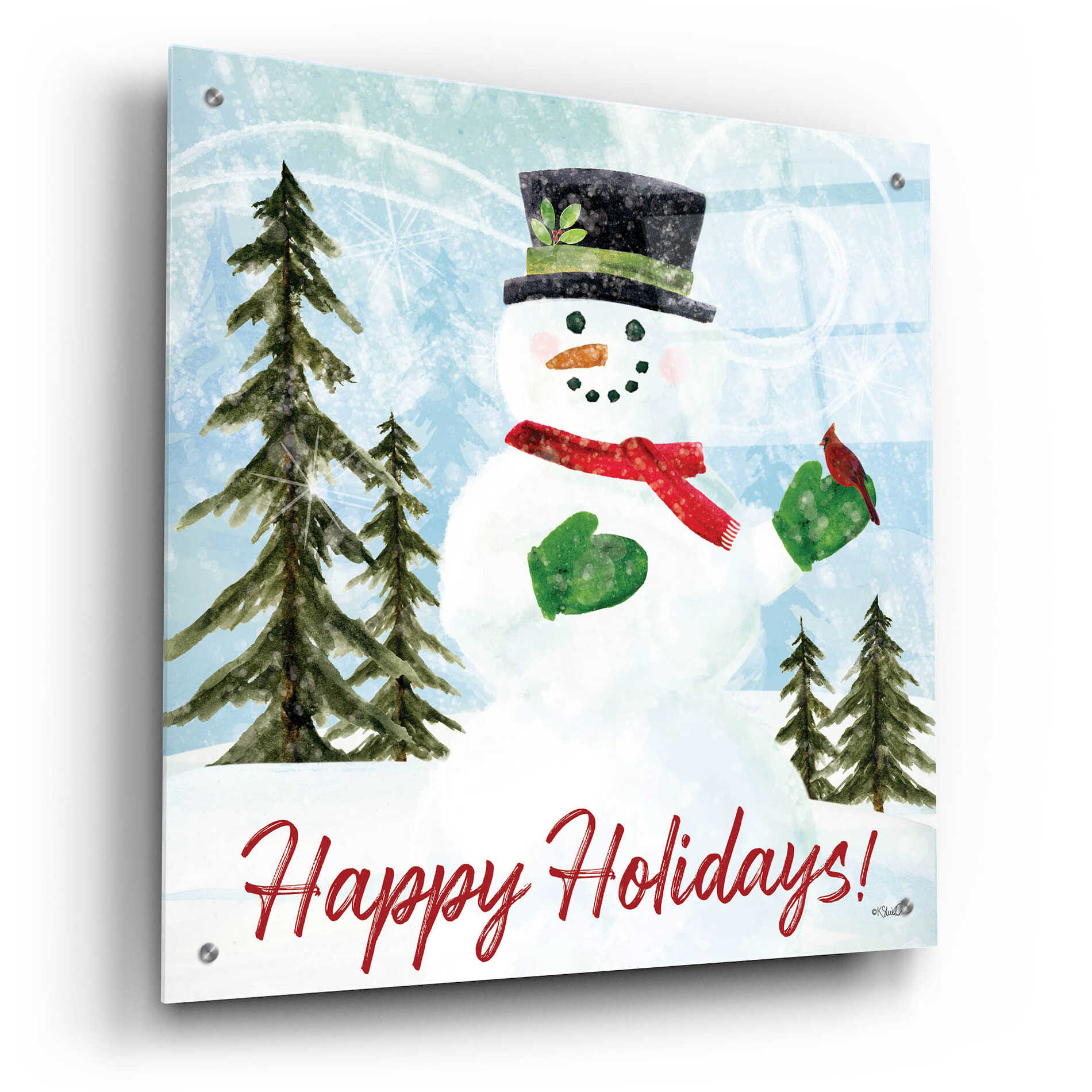 Epic Art 'Happy Holidays Snowman' by Kate Sherrill, Acrylic Glass Wall Art,24x24
