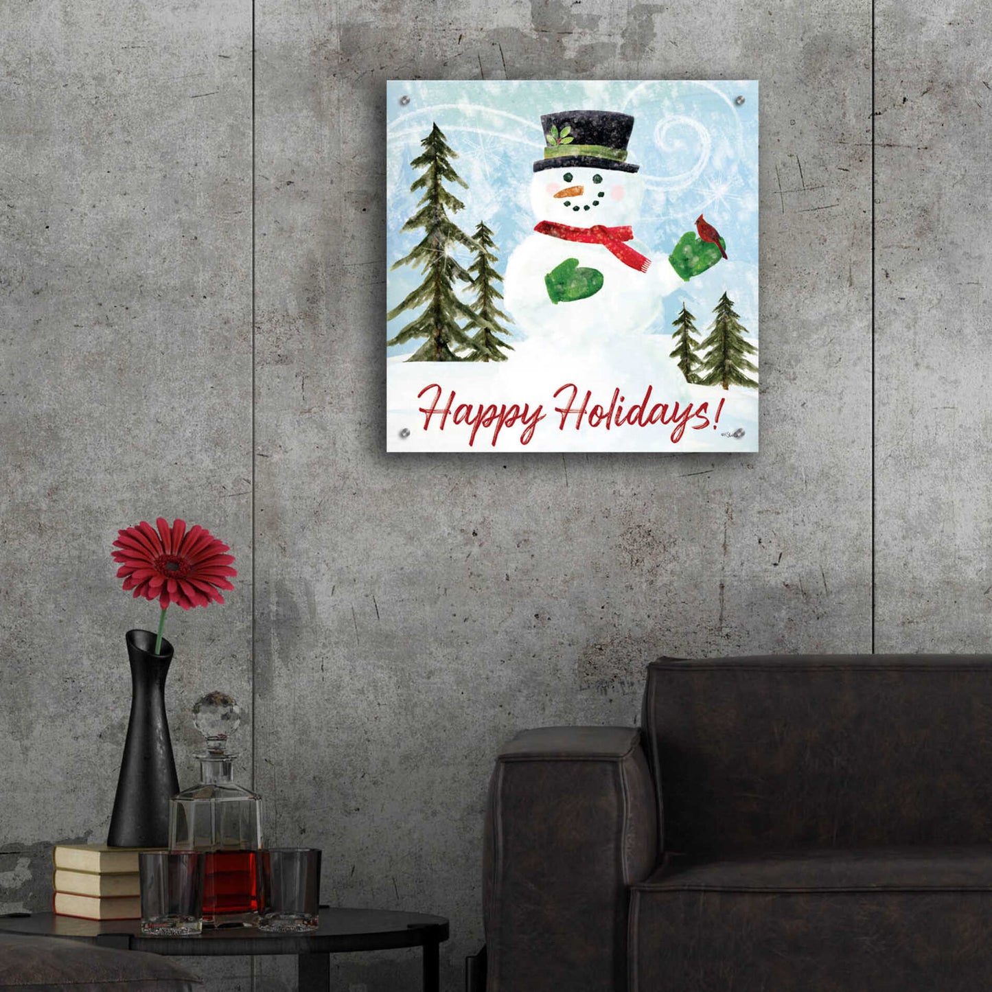 Epic Art 'Happy Holidays Snowman' by Kate Sherrill, Acrylic Glass Wall Art,24x24