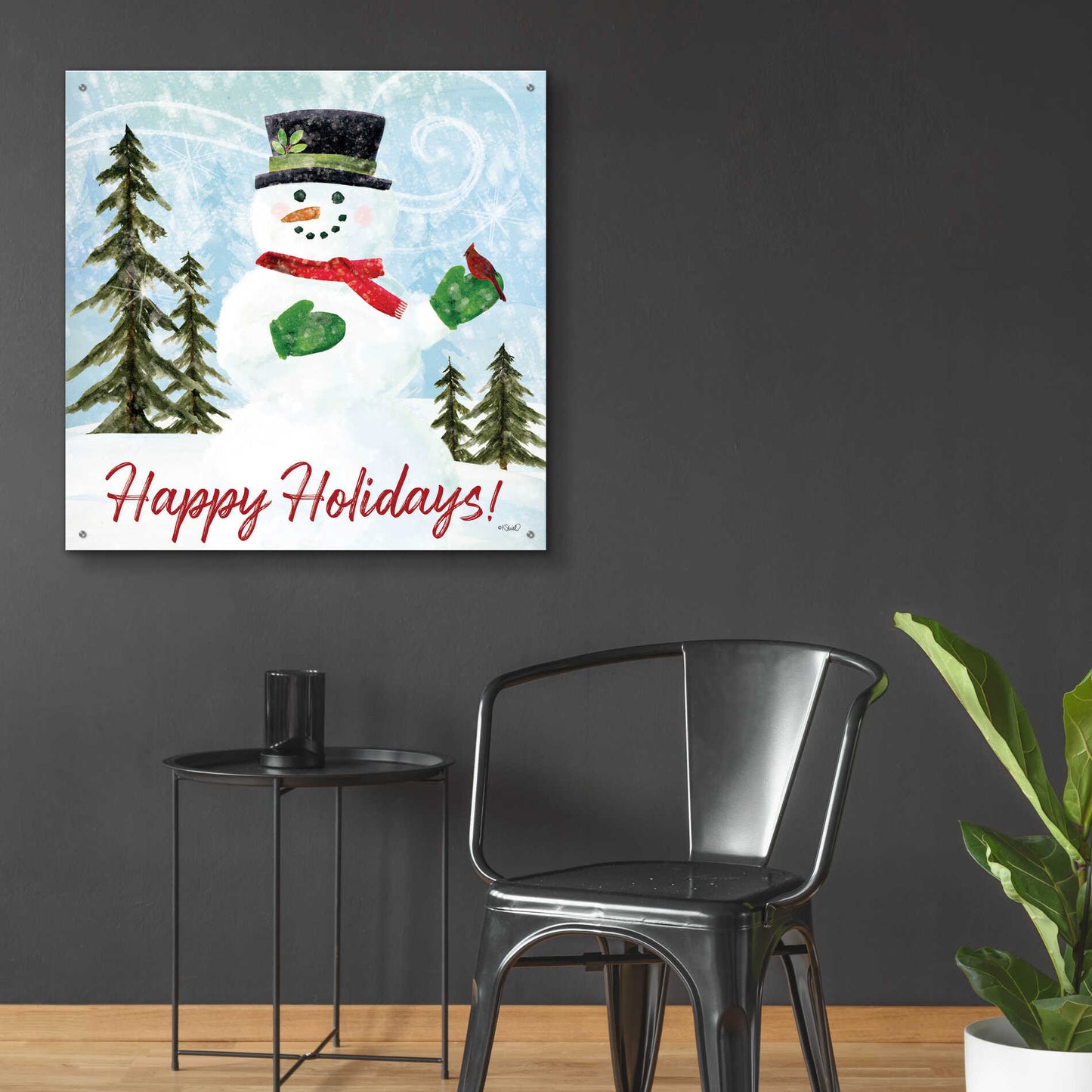 Epic Art 'Happy Holidays Snowman' by Kate Sherrill, Acrylic Glass Wall Art,36x36